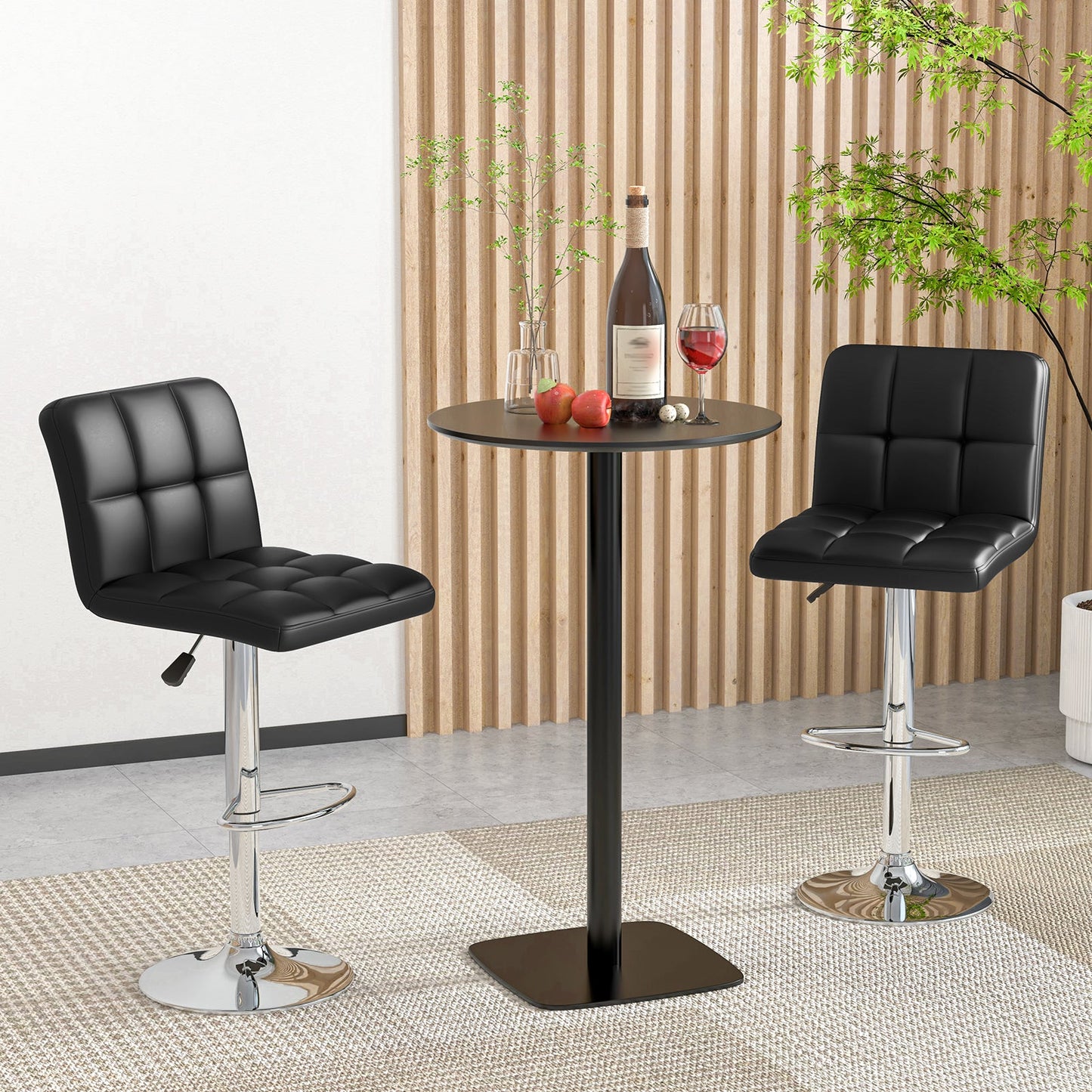 Modern Bat Stools Set of 2 with Back and Heavy-duty Metal Base and Footrest
