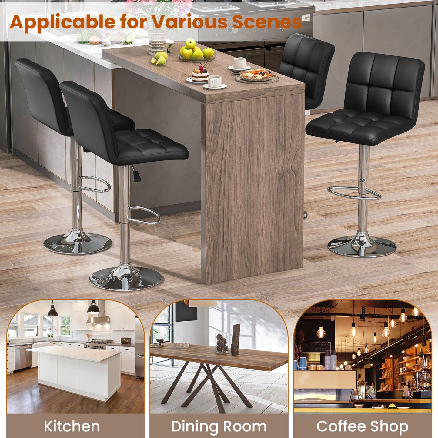 Modern Bat Stools Set of 2 with Back and Heavy-duty Metal Base and Footrest