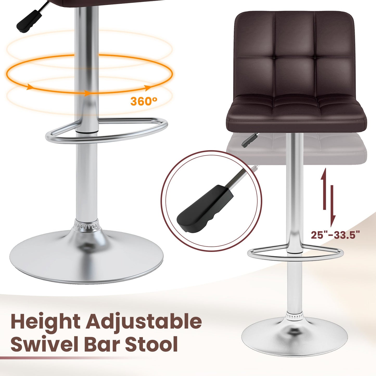 Modern Bat Stools Set of 2 with Back and Heavy-duty Metal Base and Footrest
