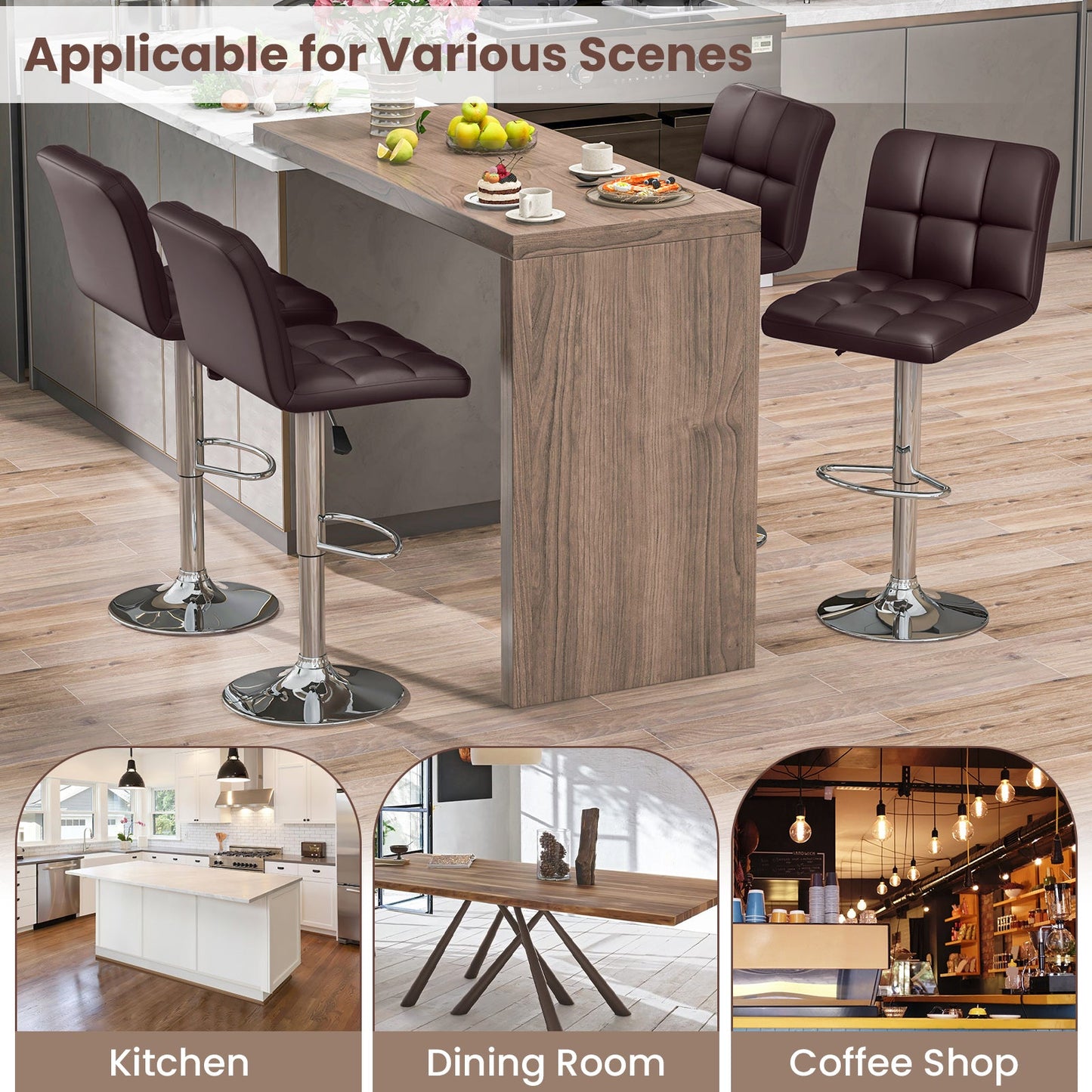Modern Bat Stools Set of 2 with Back and Heavy-duty Metal Base and Footrest