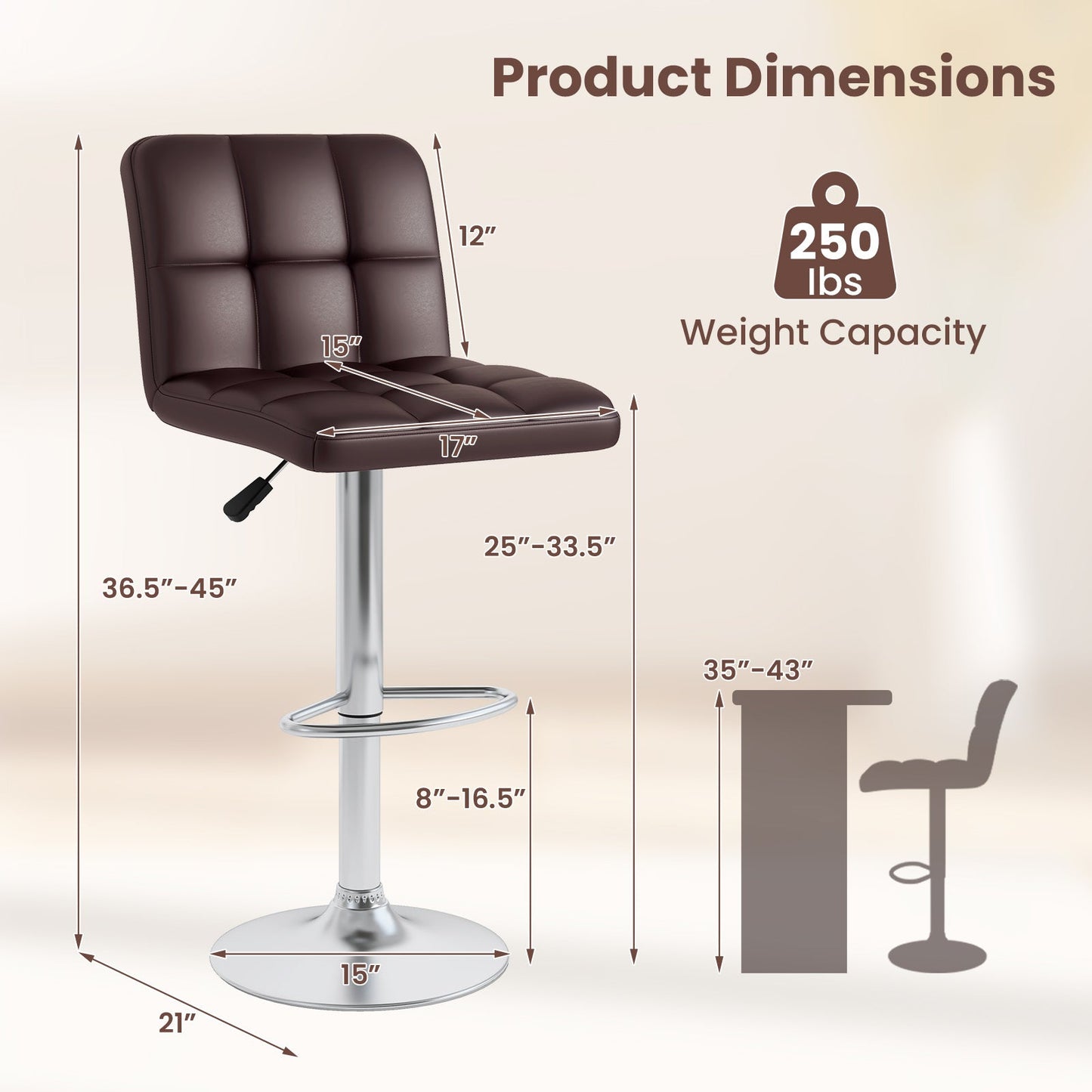 Modern Bat Stools Set of 2 with Back and Heavy-duty Metal Base and Footrest