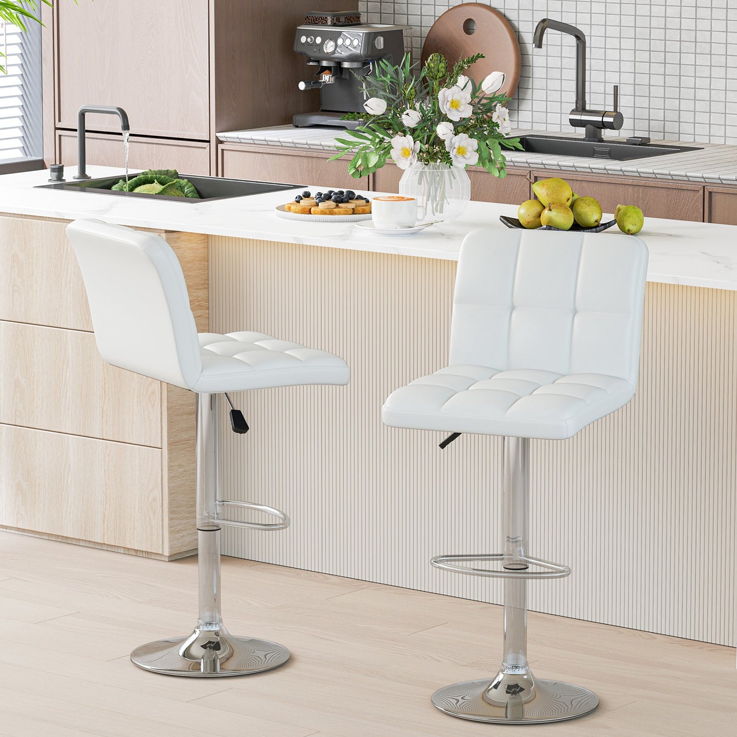 Modern Bat Stools Set of 2 with Back and Heavy-duty Metal Base and Footrest