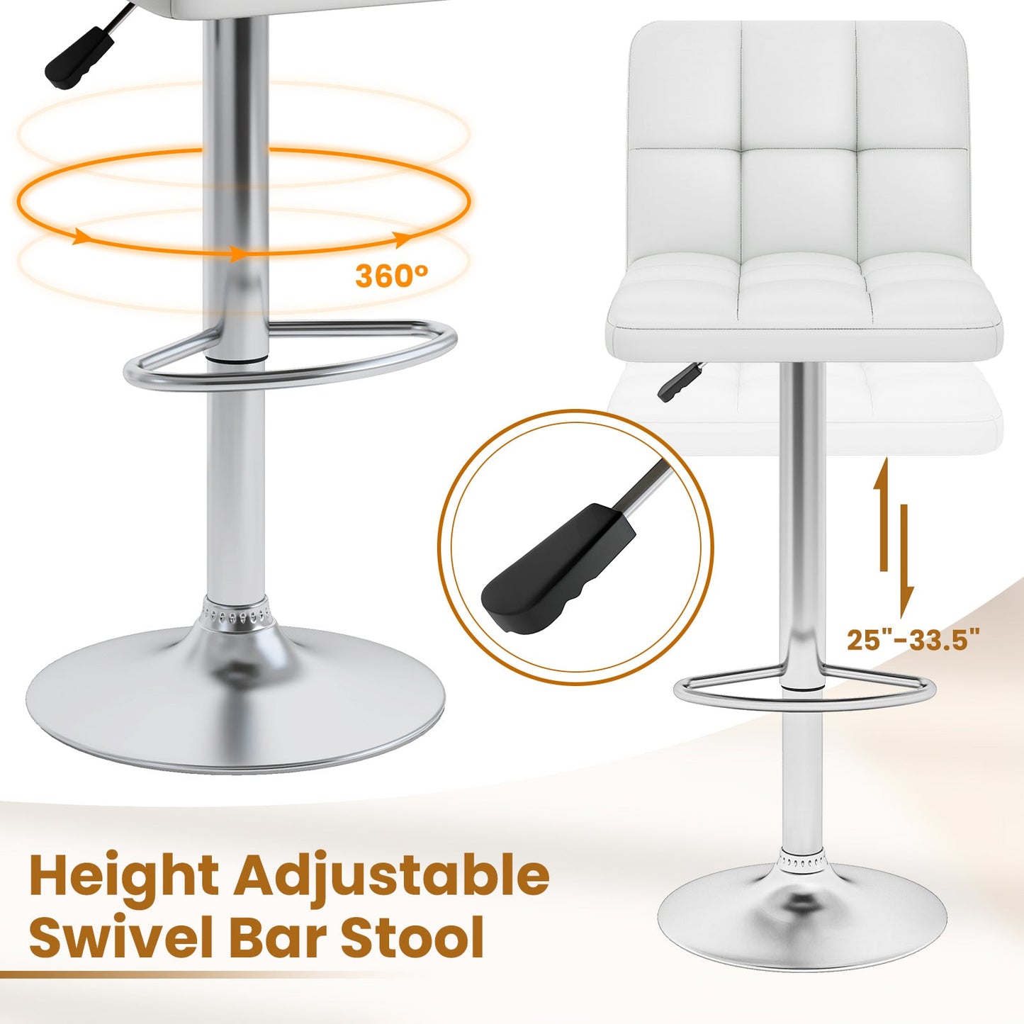 Modern Bat Stools Set of 2 with Back and Heavy-duty Metal Base and Footrest