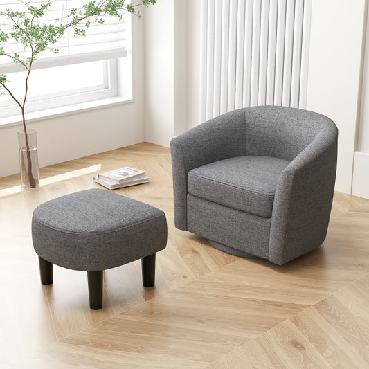 Swivel Accent Chair with Ottoman and Curved Backrest