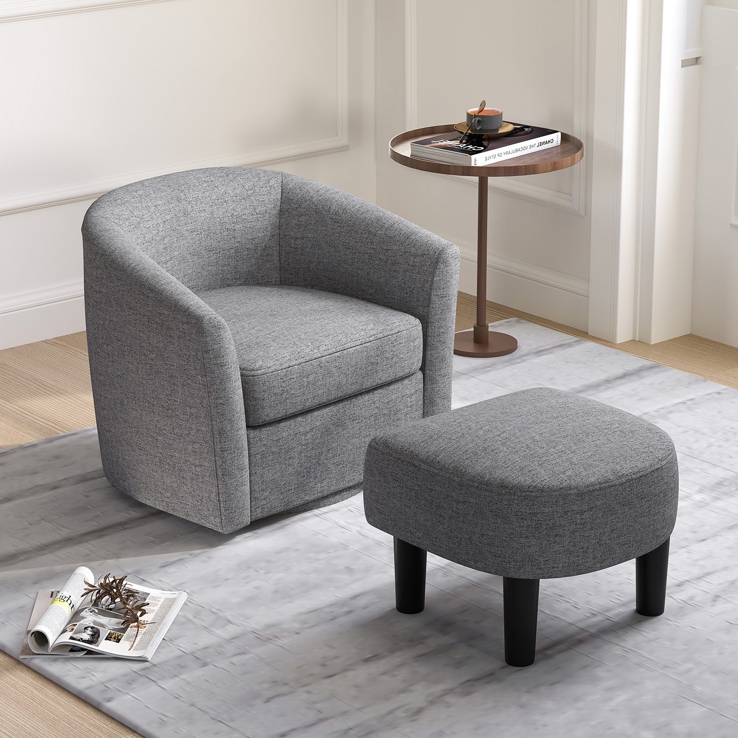 Swivel Accent Chair with Ottoman and Curved Backrest