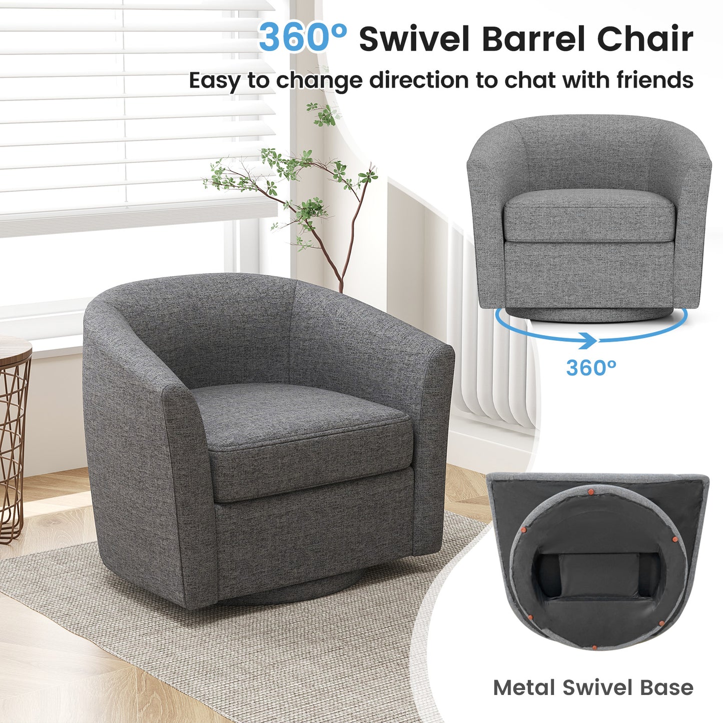 Swivel Accent Chair with Ottoman and Curved Backrest