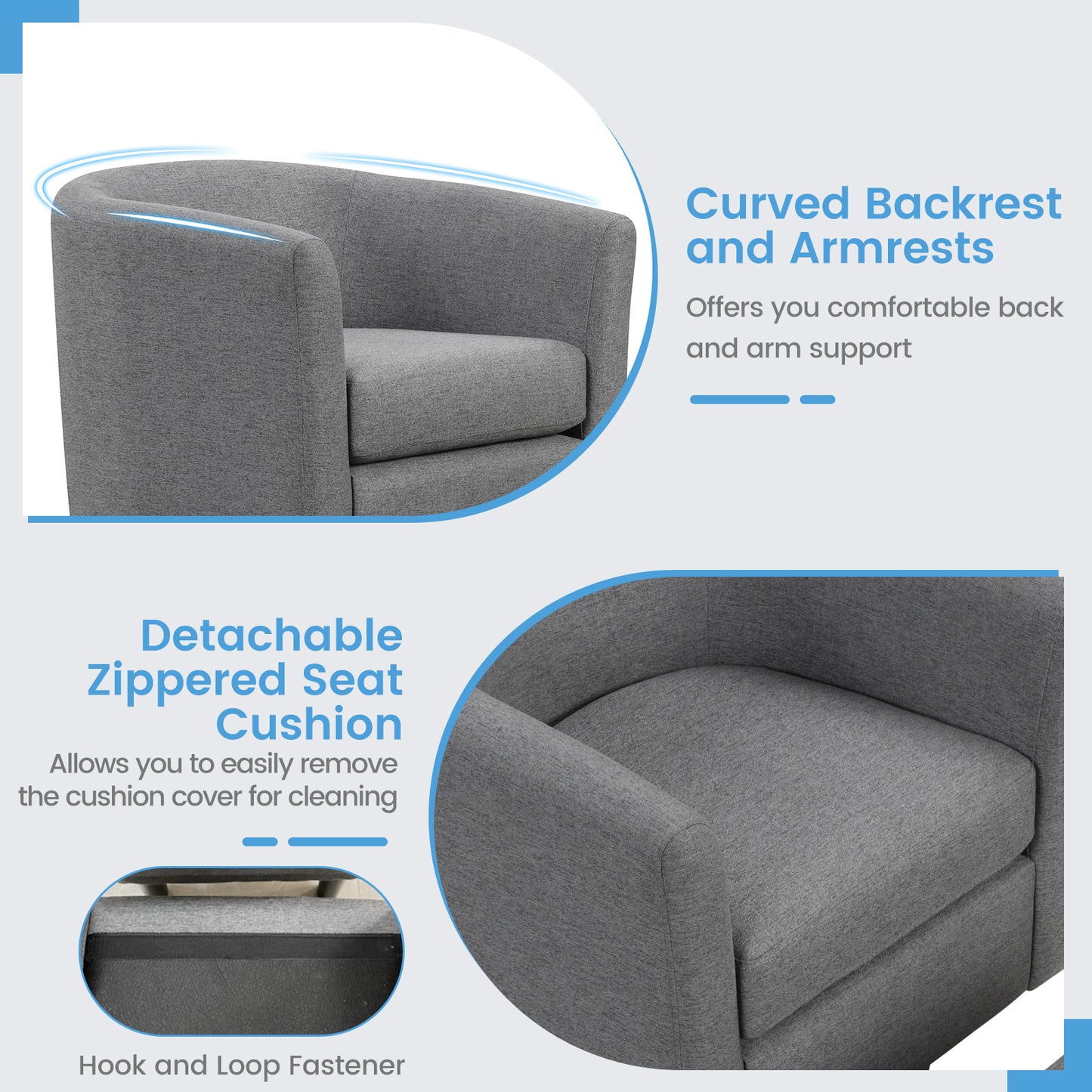 Swivel Accent Chair with Ottoman and Curved Backrest