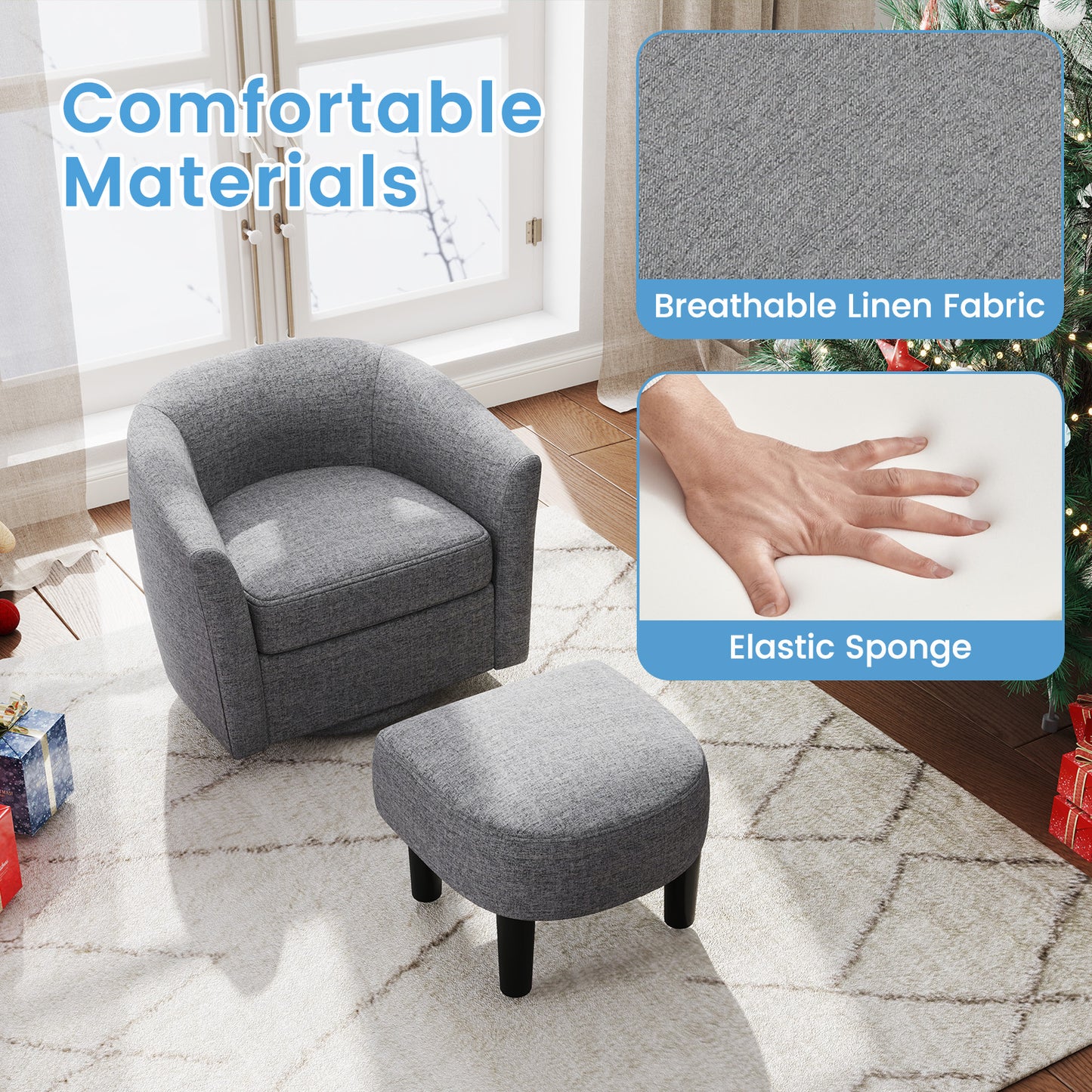 Swivel Accent Chair with Ottoman and Curved Backrest
