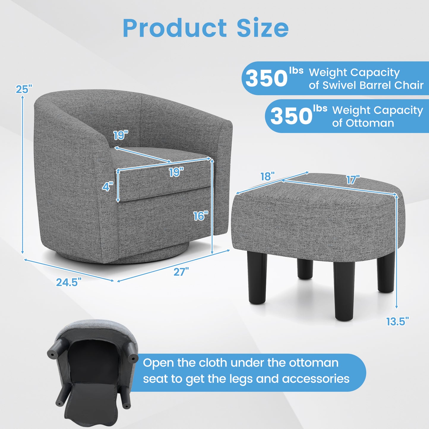 Swivel Accent Chair with Ottoman and Curved Backrest