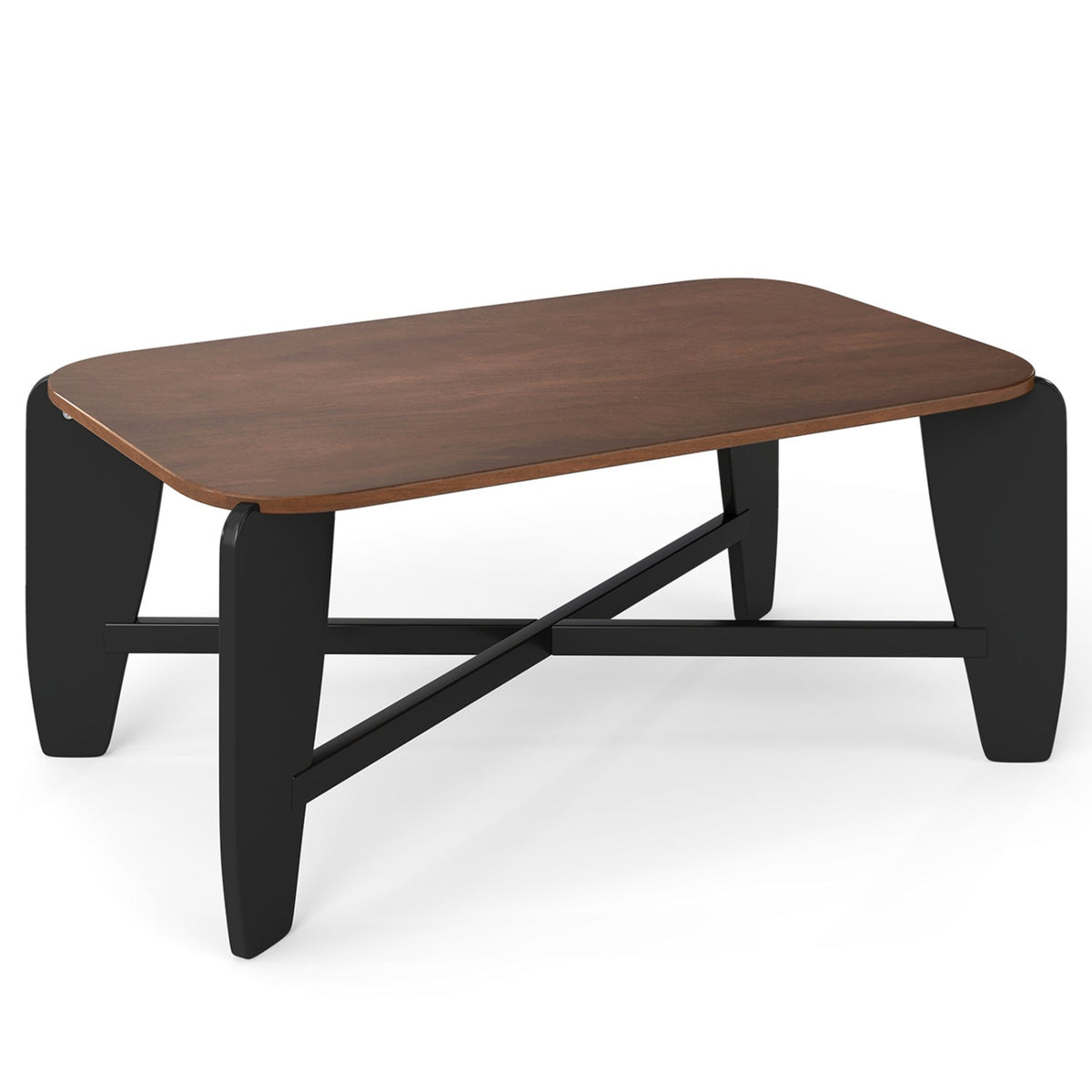 Rectangular Coffee Table with Rubber Wood Cross-Leg Base