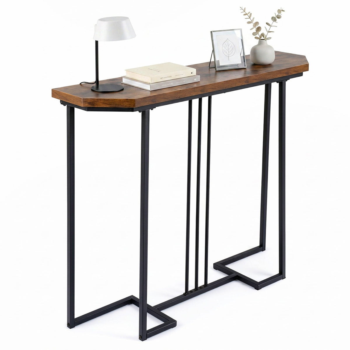 Console Table with Metal Legs - Rustic Brown