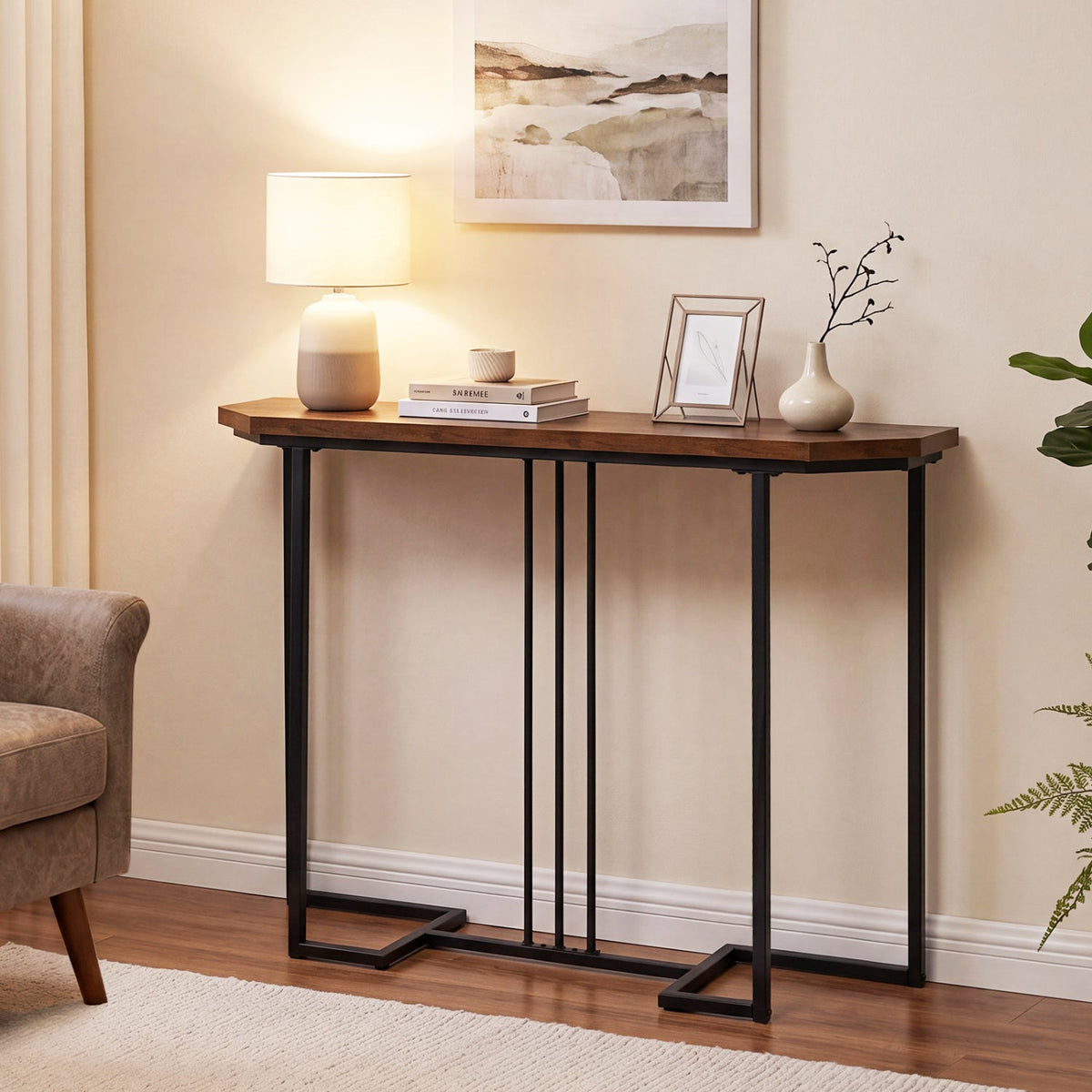 Console Table with Metal Legs - Rustic Brown