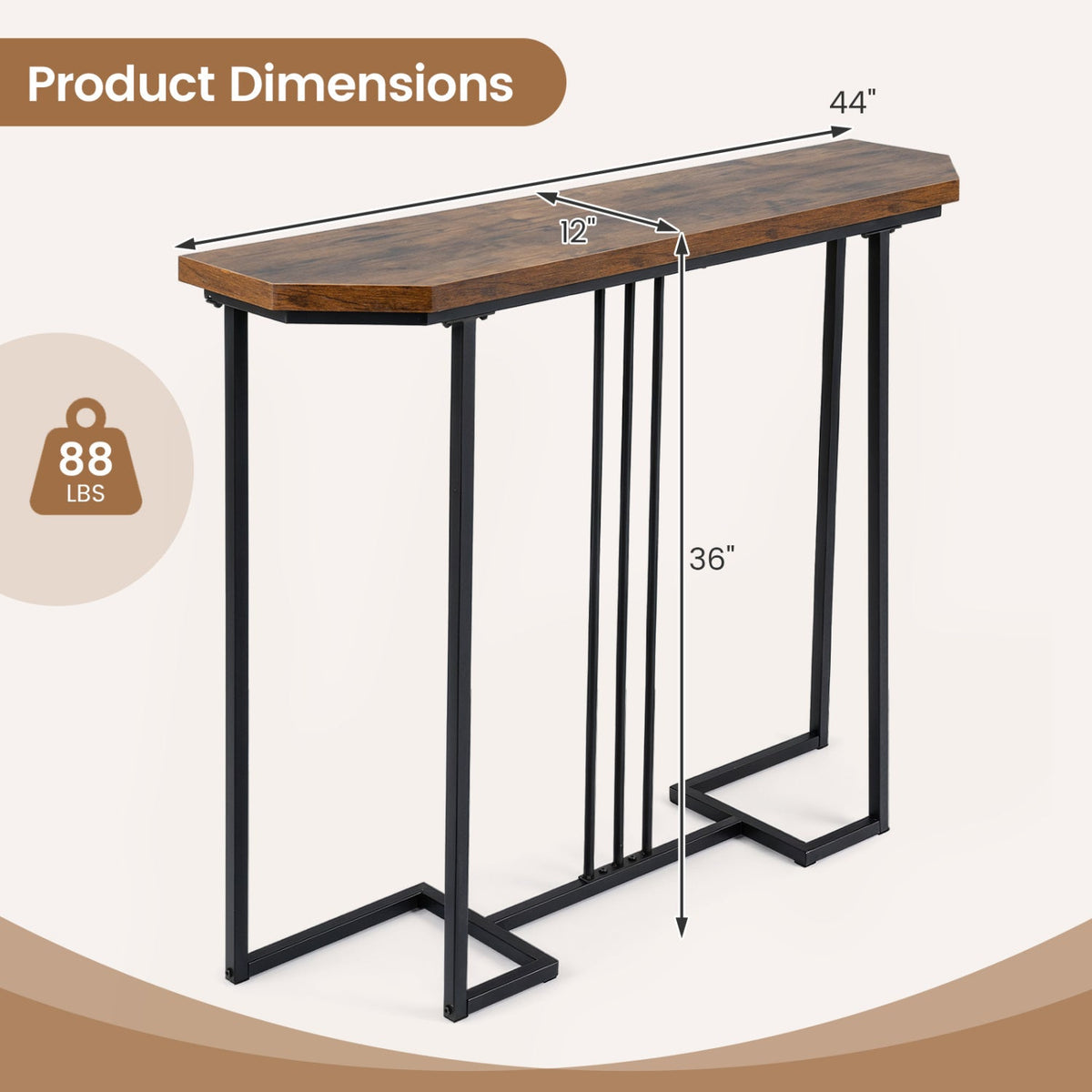 Console Table with Metal Legs - Rustic Brown
