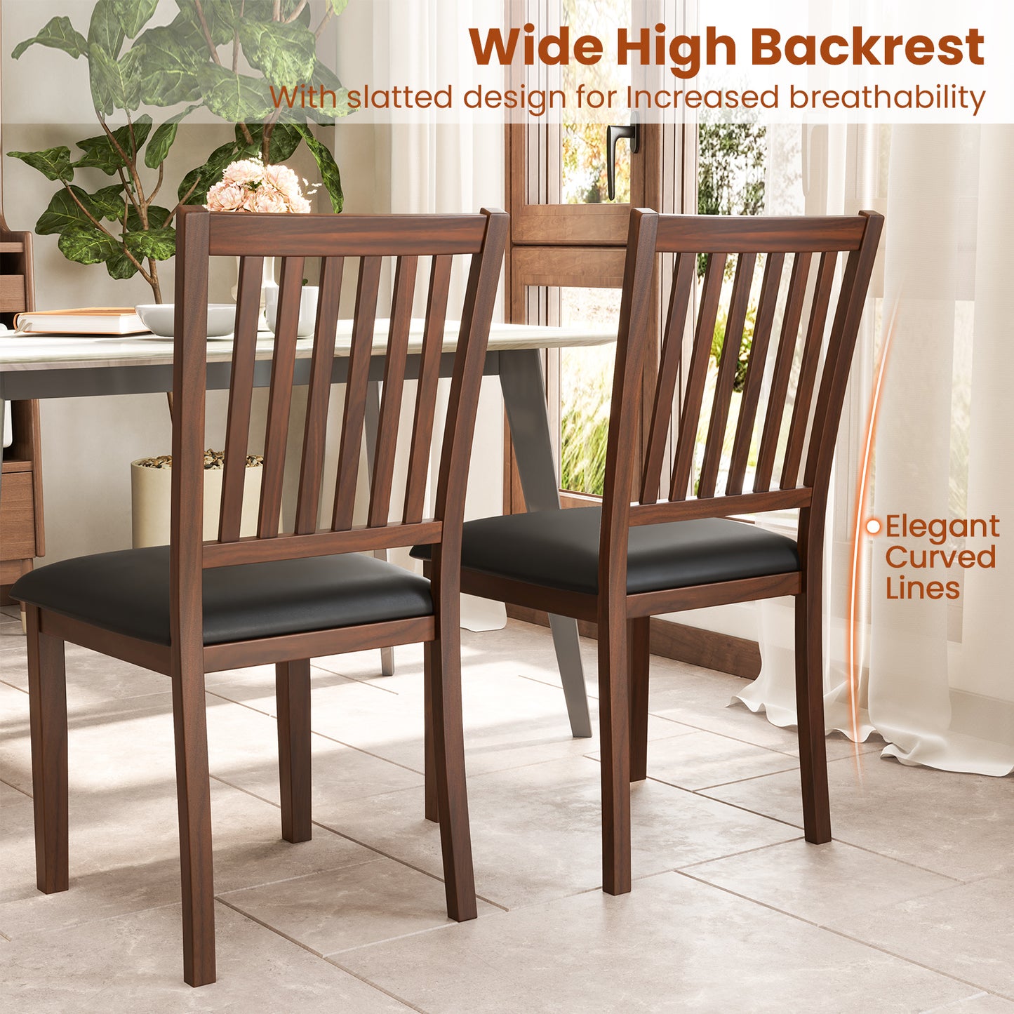 Upholstered Dining Chairs Set of 2 with High Backrest