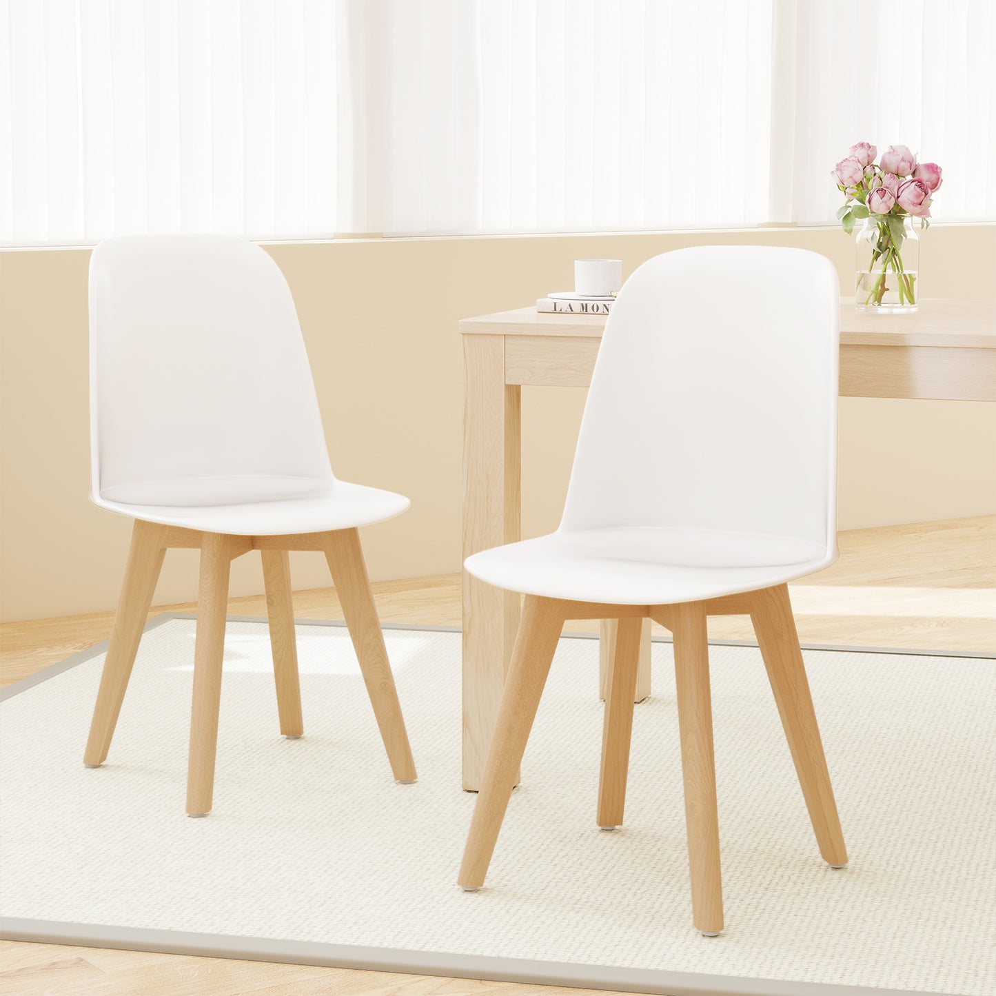 Dining Chair Set of 2 with Beech Wood Legs and Tilt Backrest