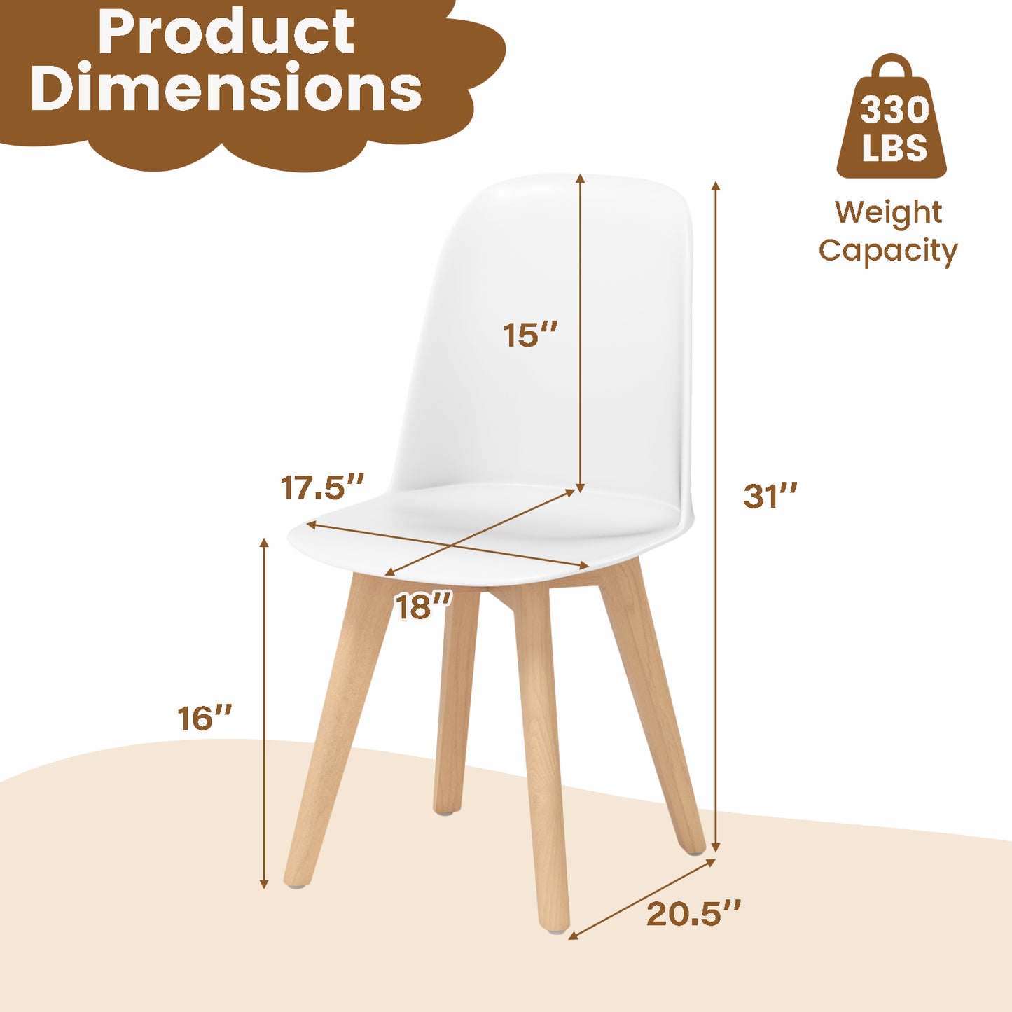 Dining Chair Set of 2 with Beech Wood Legs and Tilt Backrest