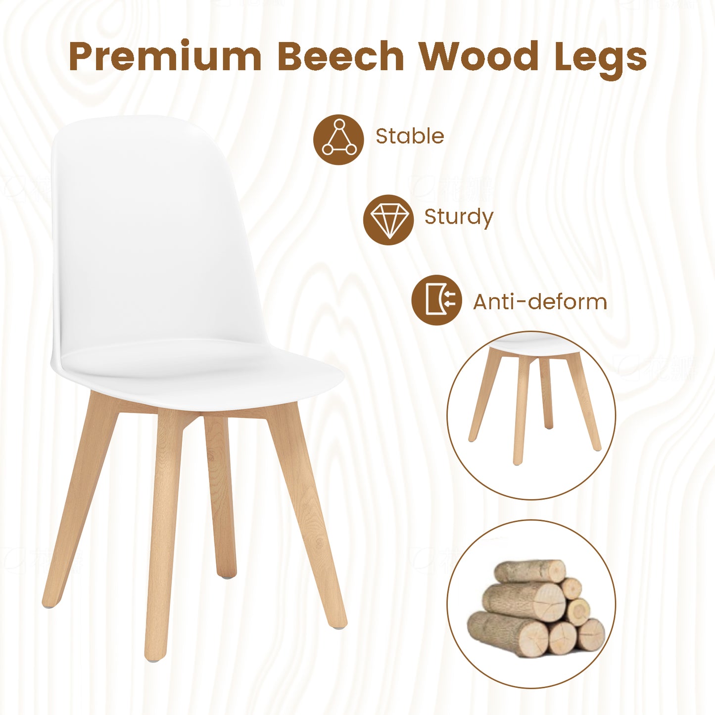 Dining Chair Set of 2 with Beech Wood Legs and Tilt Backrest