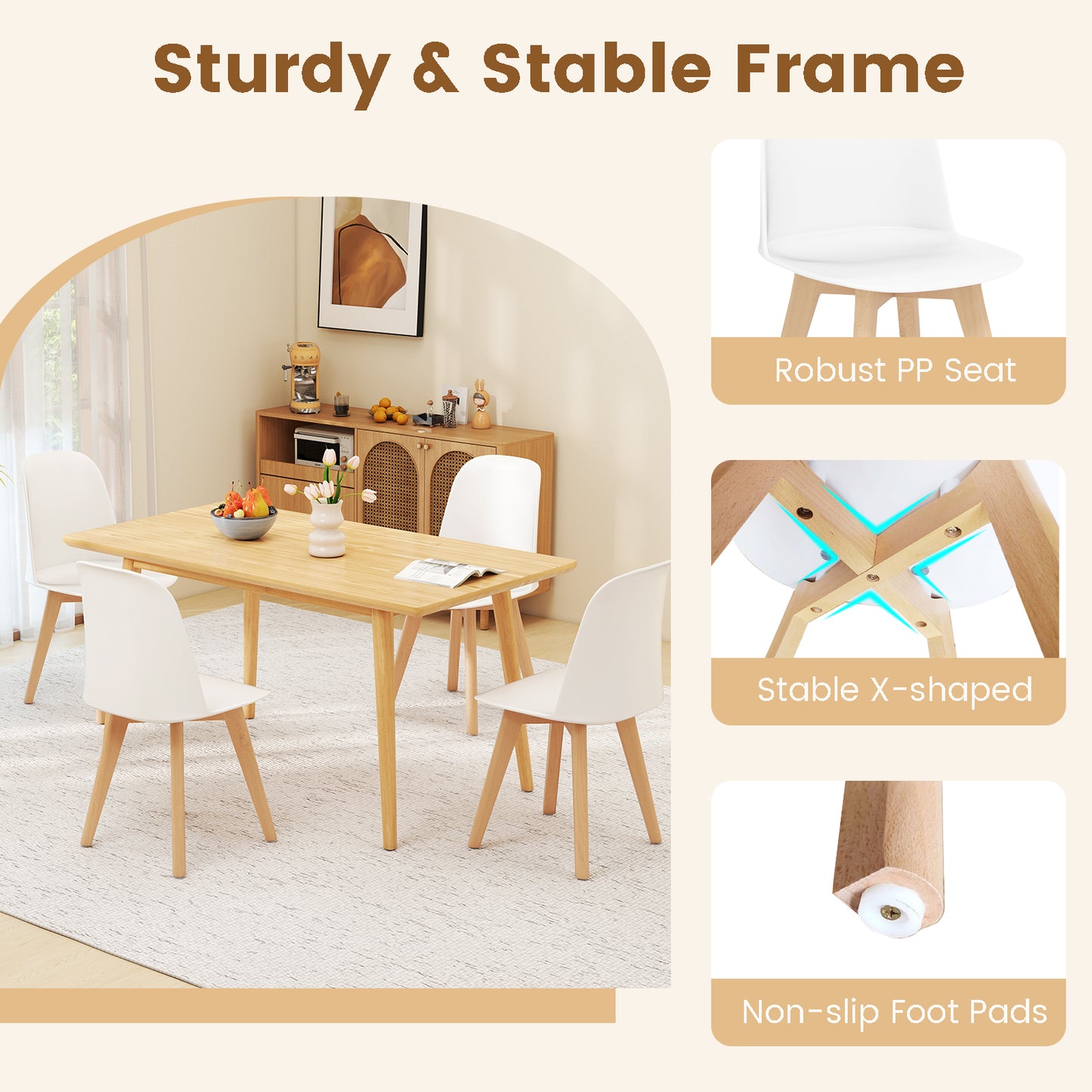 Dining Chair Set of 2 with Beech Wood Legs and Tilt Backrest