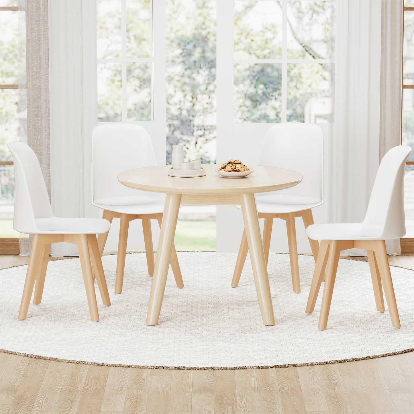 Dining Chair Set of 2 with Beech Wood Legs and Tilt Backrest