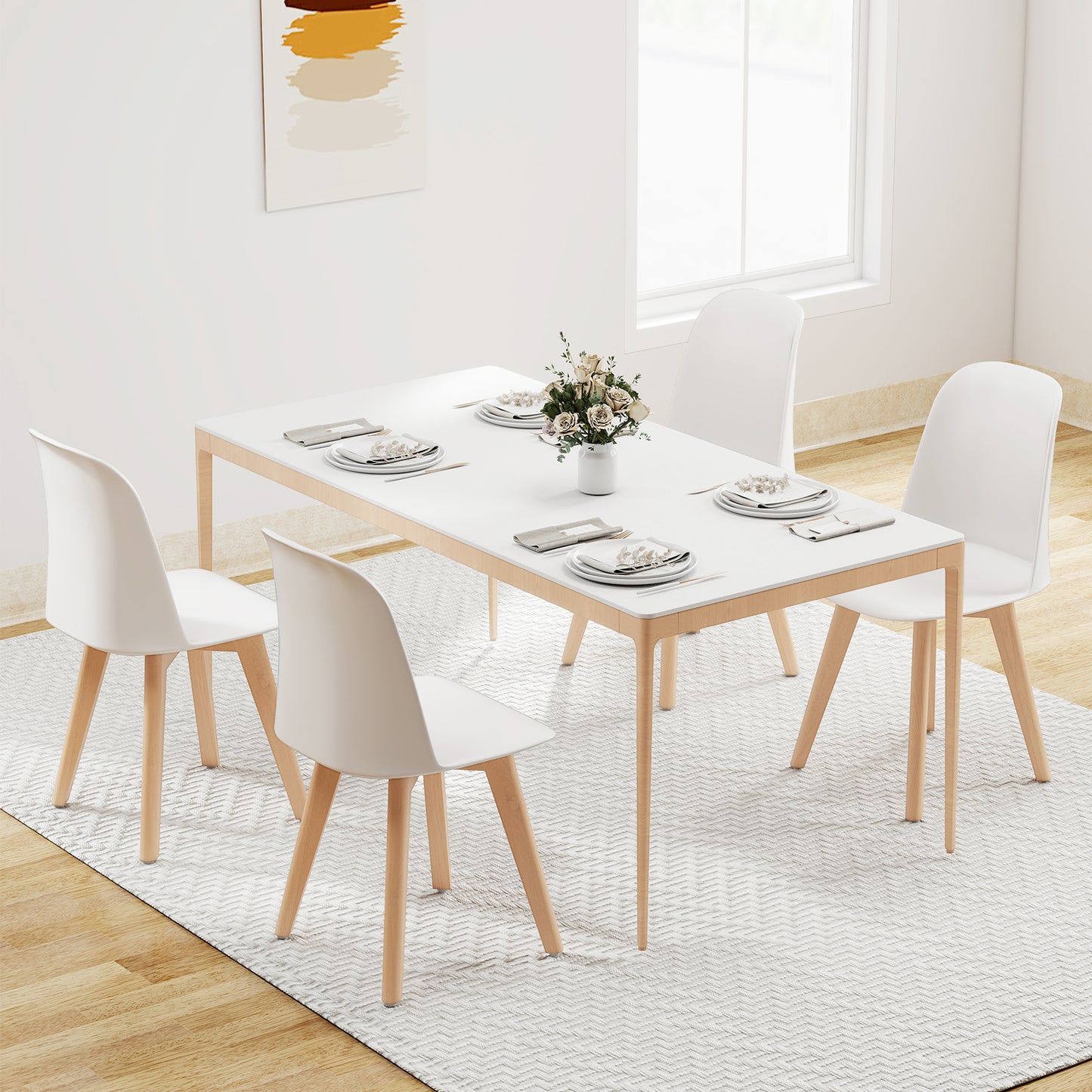 Dining Chair Set of 2 with Beech Wood Legs and Tilt Backrest