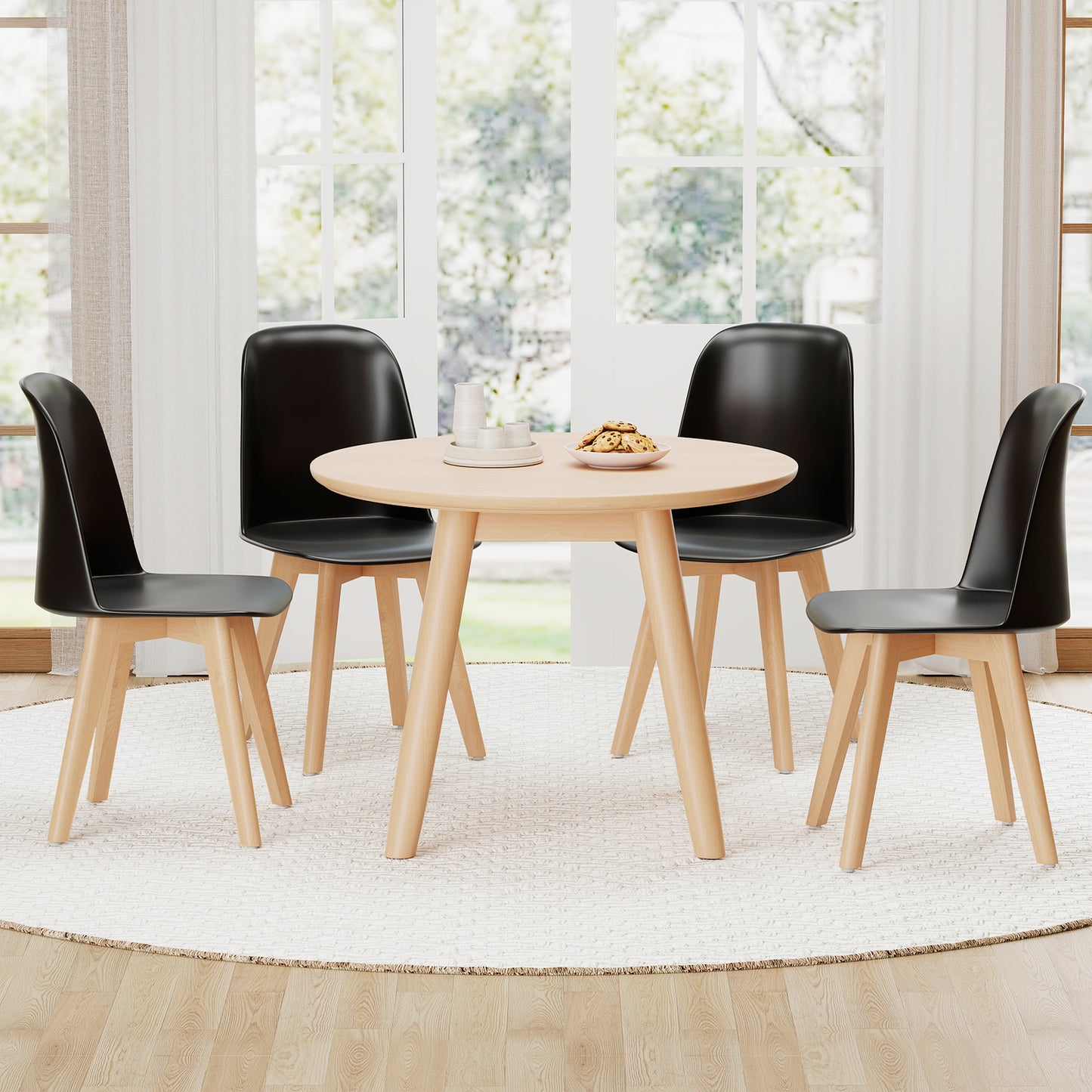 Dining Chair Set of 2 with Beech Wood Legs and Tilt Backrest
