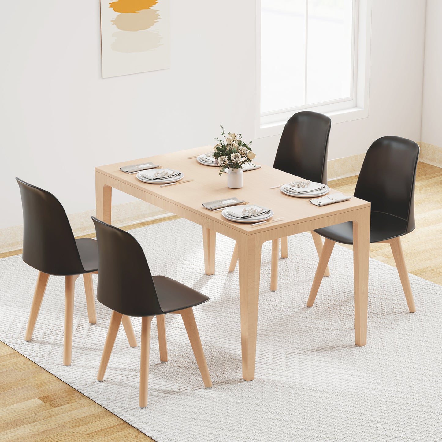 Dining Chair Set of 2 with Beech Wood Legs and Tilt Backrest