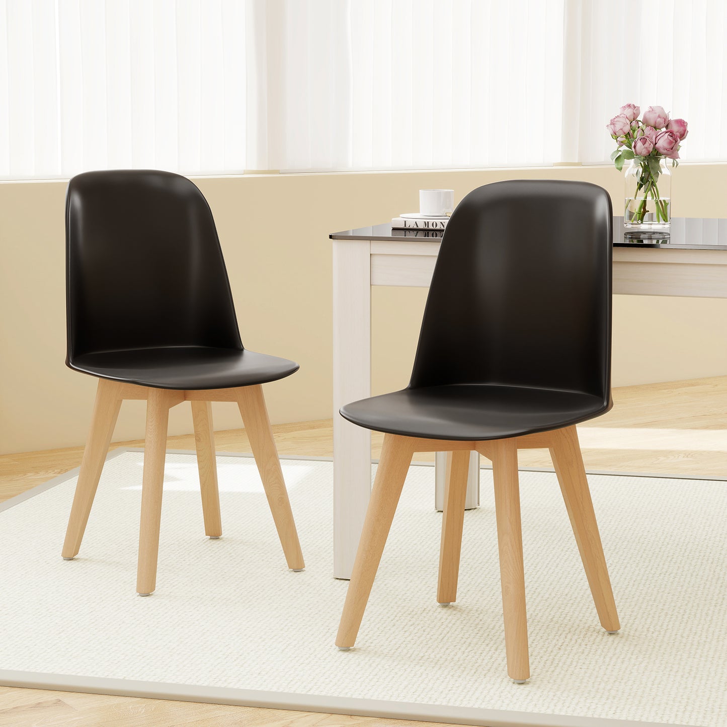 Dining Chair Set of 2 with Beech Wood Legs and Tilt Backrest