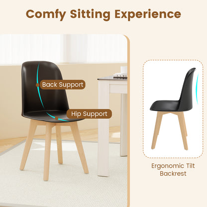 Dining Chair Set of 2 with Beech Wood Legs and Tilt Backrest