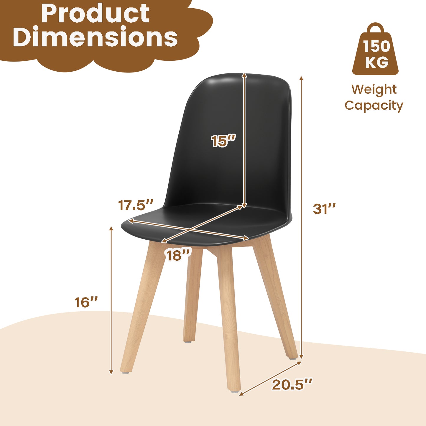 Dining Chair Set of 2 with Beech Wood Legs and Tilt Backrest