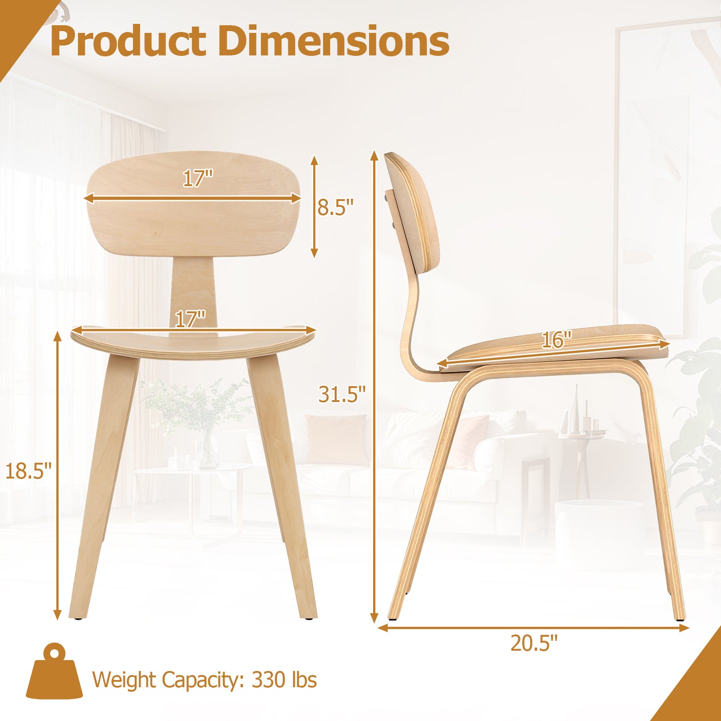 Dining Chairs Set of 2 with Ergonomic Backrest - Natural