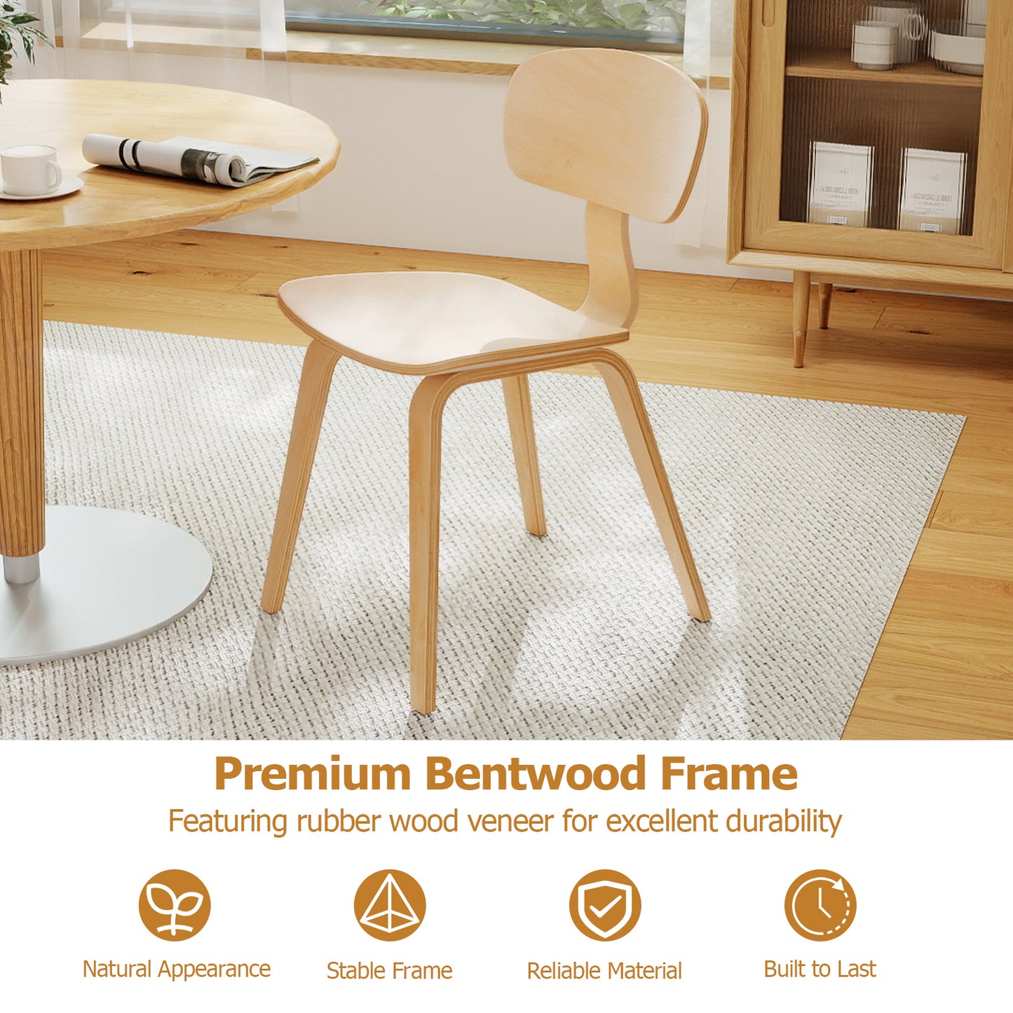 Dining Chairs Set of 2 with Ergonomic Backrest - Natural