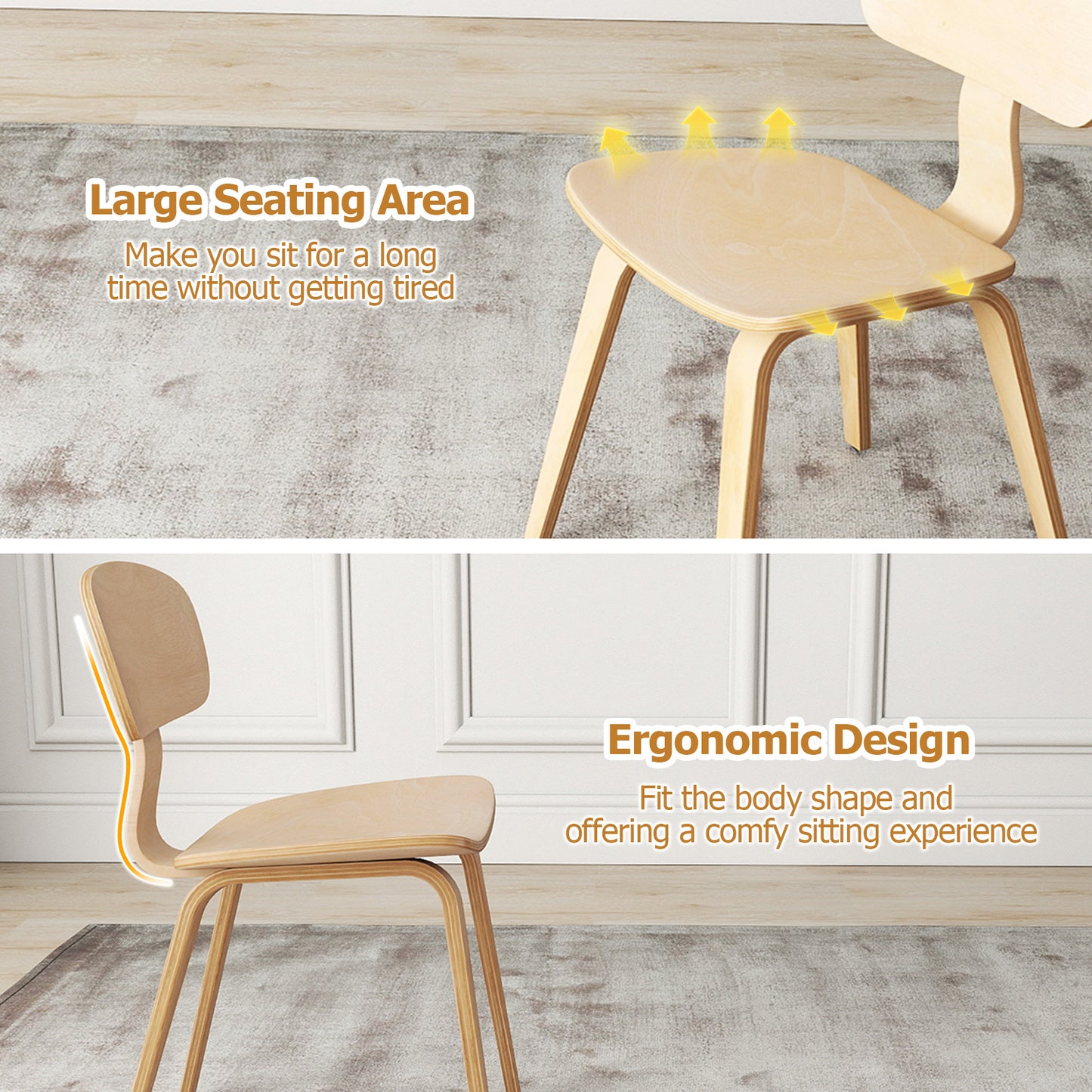 Dining Chairs Set of 2 with Ergonomic Backrest - Natural
