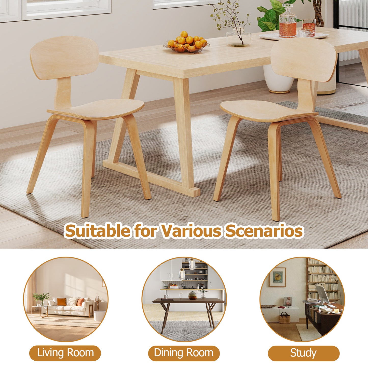 Dining Chairs Set of 2 with Ergonomic Backrest - Natural