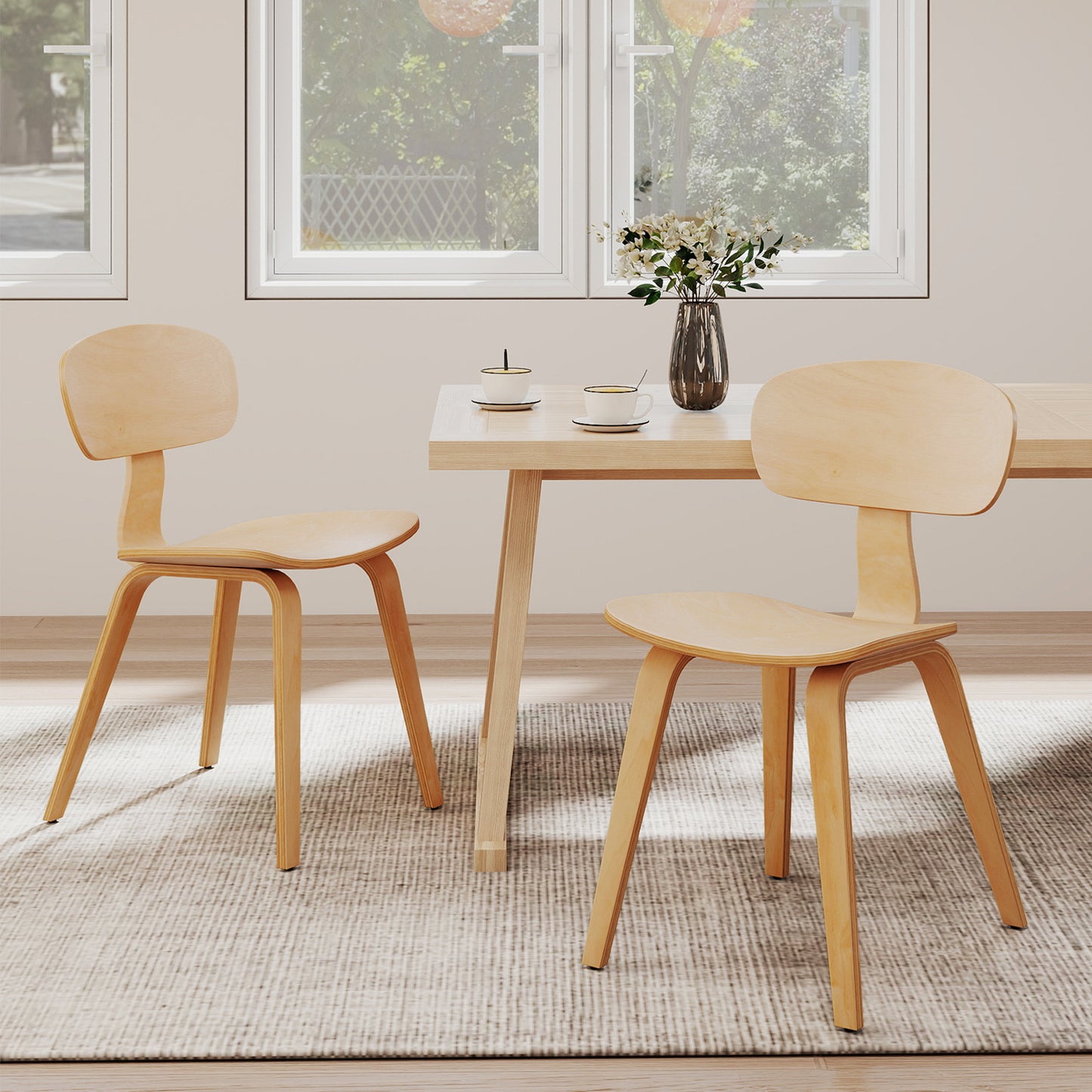 Dining Chairs Set of 4 with Ergonomic Backrest - Natural