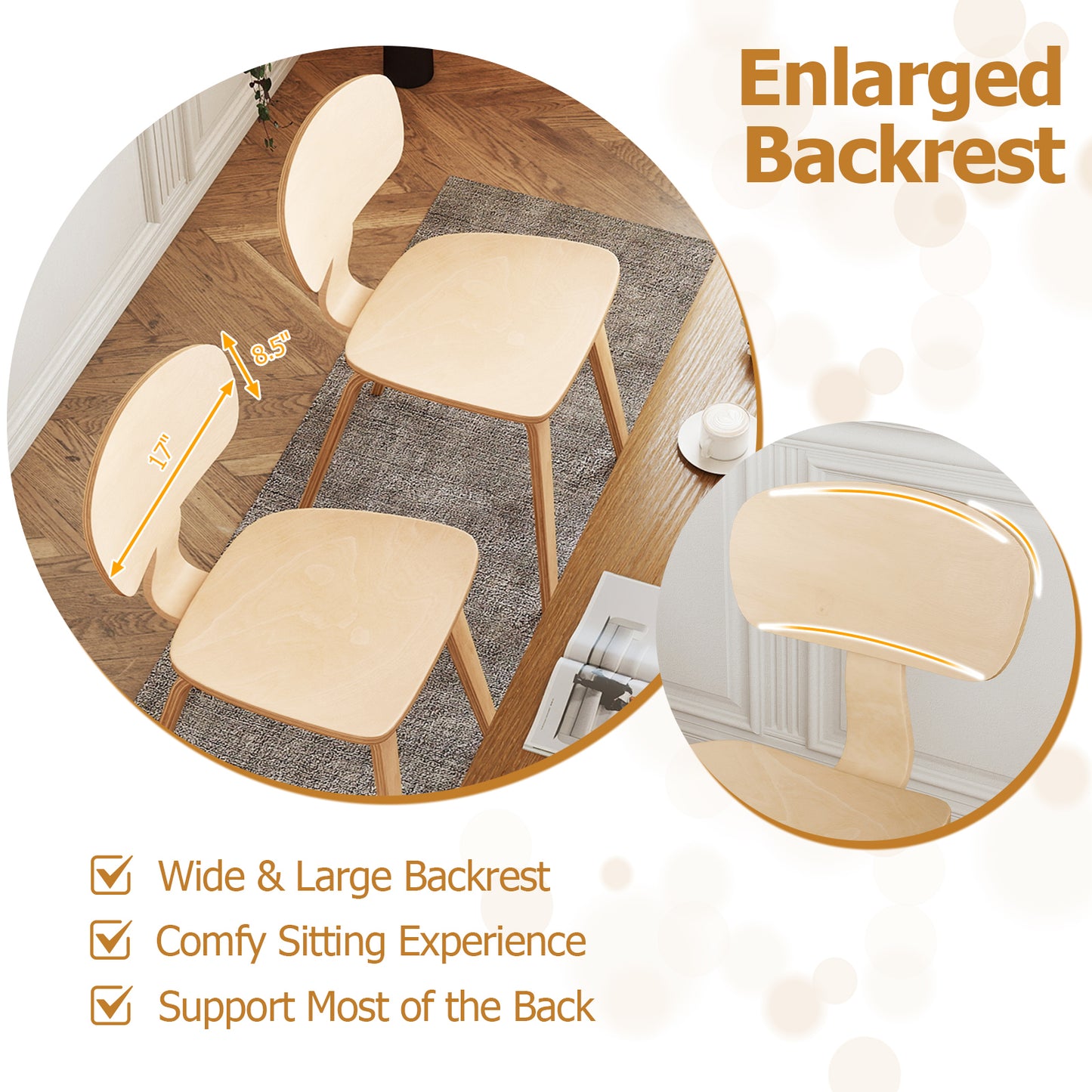 Dining Chairs Set of 4 with Ergonomic Backrest - Natural