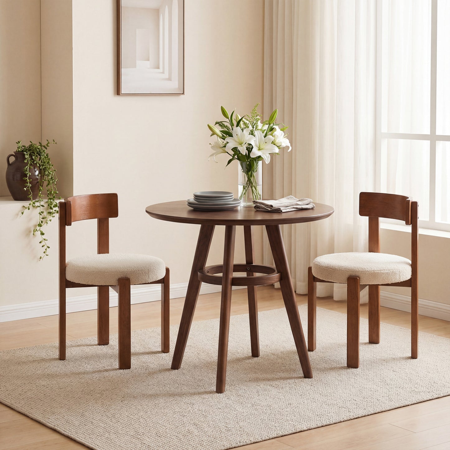 Dining Chairs Set of 2 with Teddy Fleece Upholstery