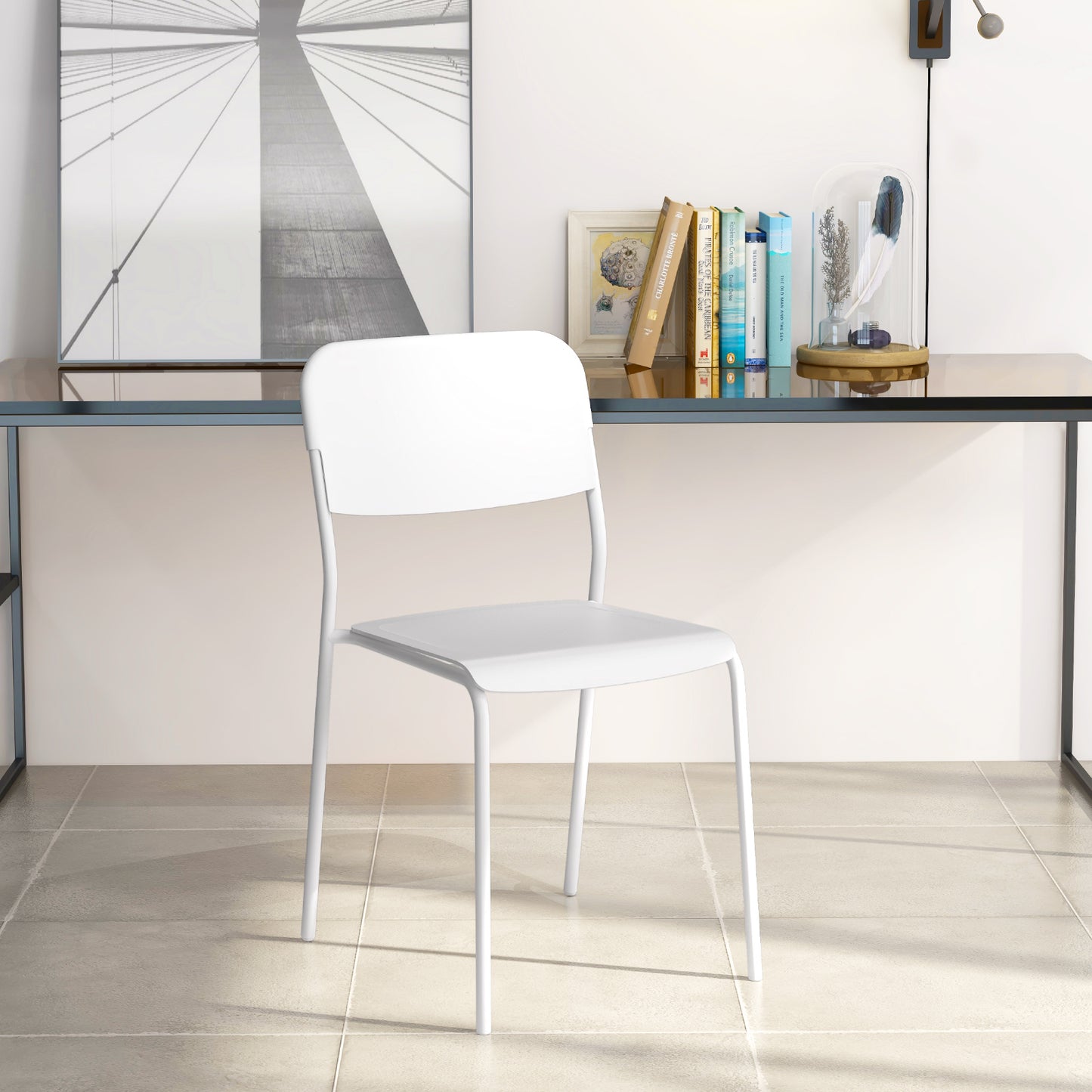 Dining Chairs Set of 4 with Stackable Design and Metal Legs