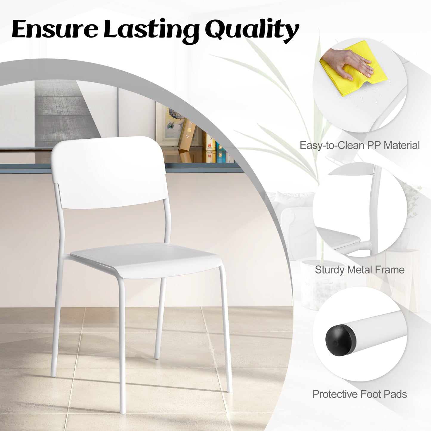 Dining Chairs Set of 4 with Stackable Design and Metal Legs