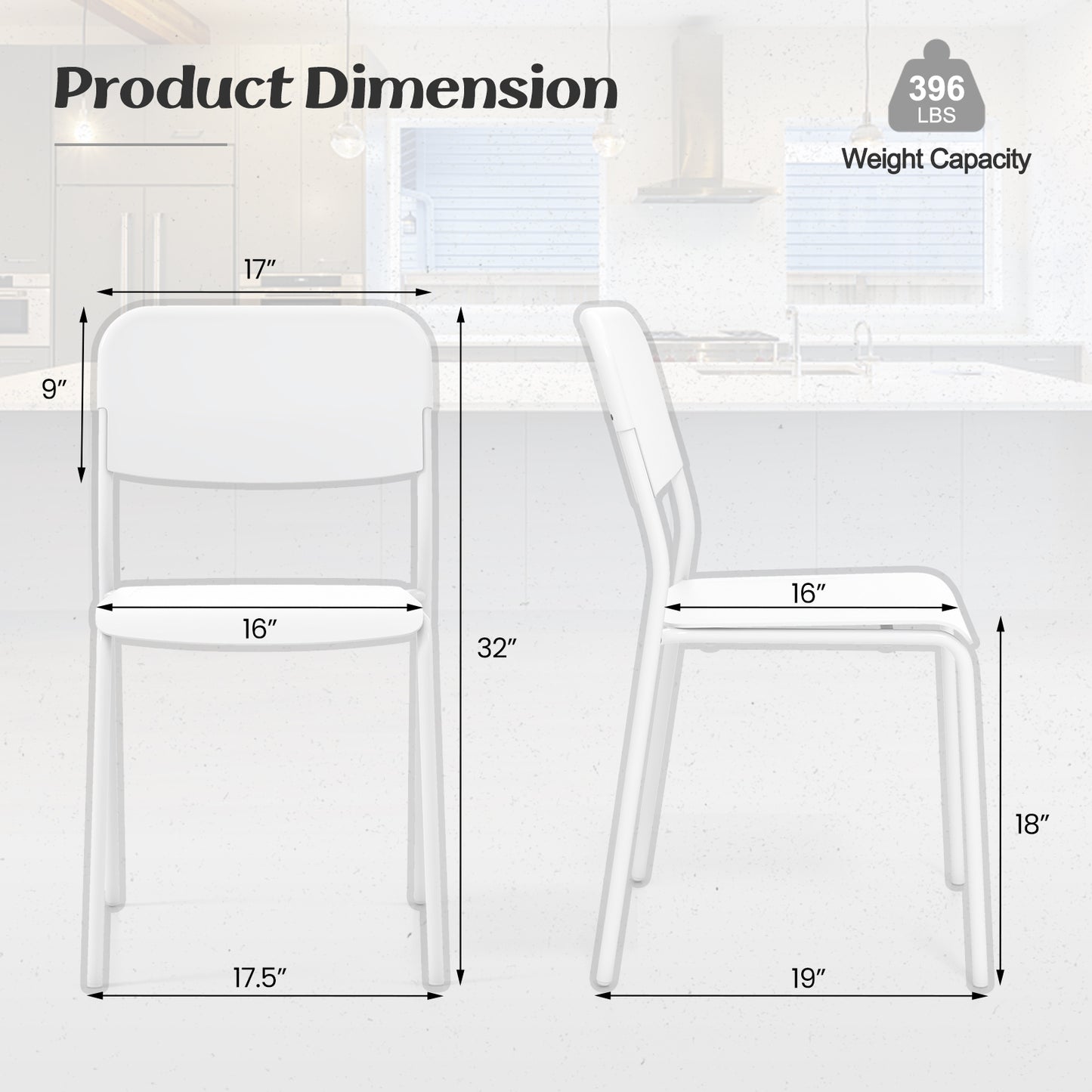 Dining Chairs Set of 4 with Stackable Design and Metal Legs