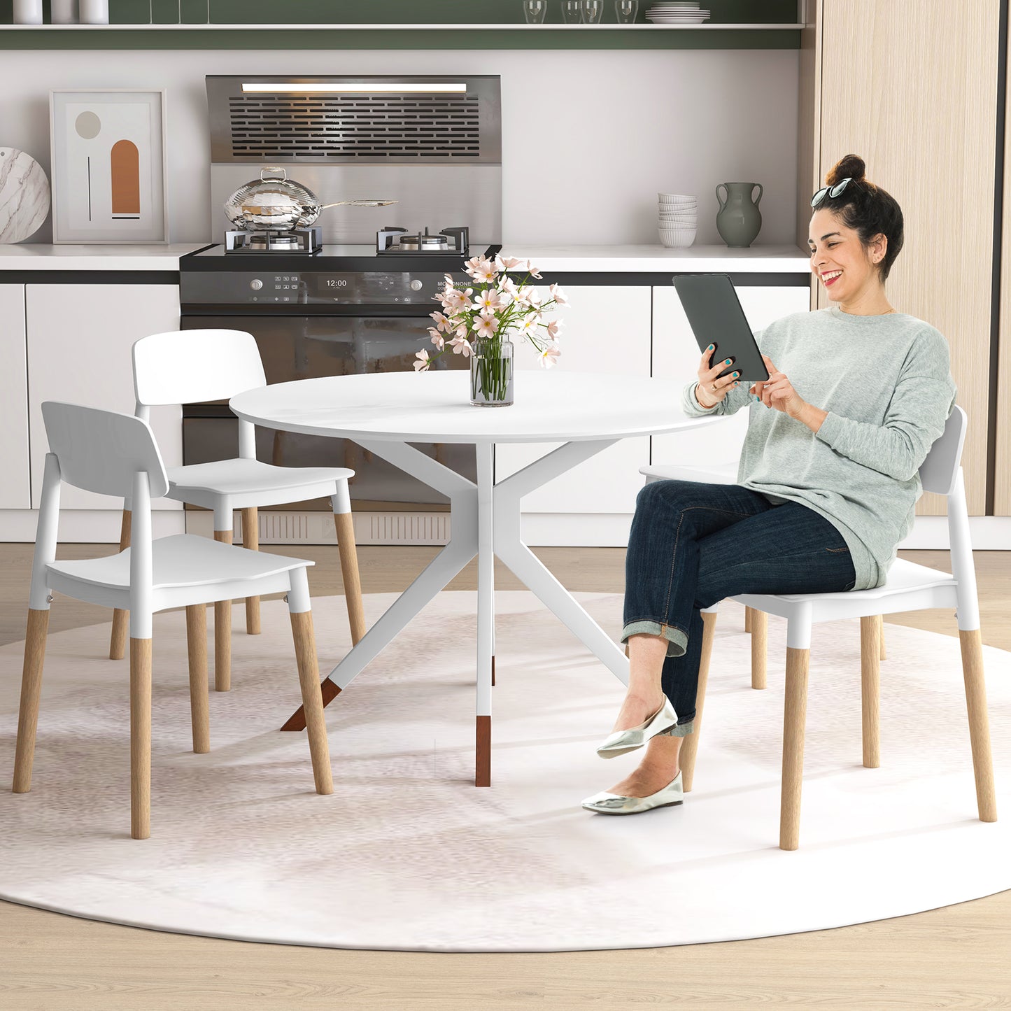 Dining Side Chairs Set of 4 with Ergonomic Backrest