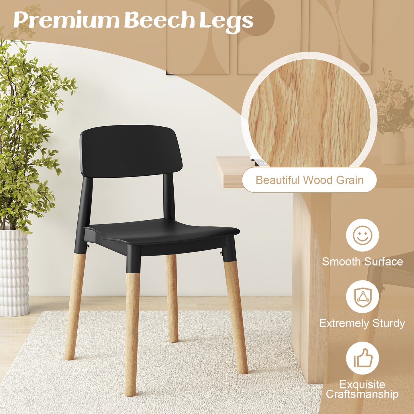 Dining Side Chairs Set of 4 with Ergonomic Backrest