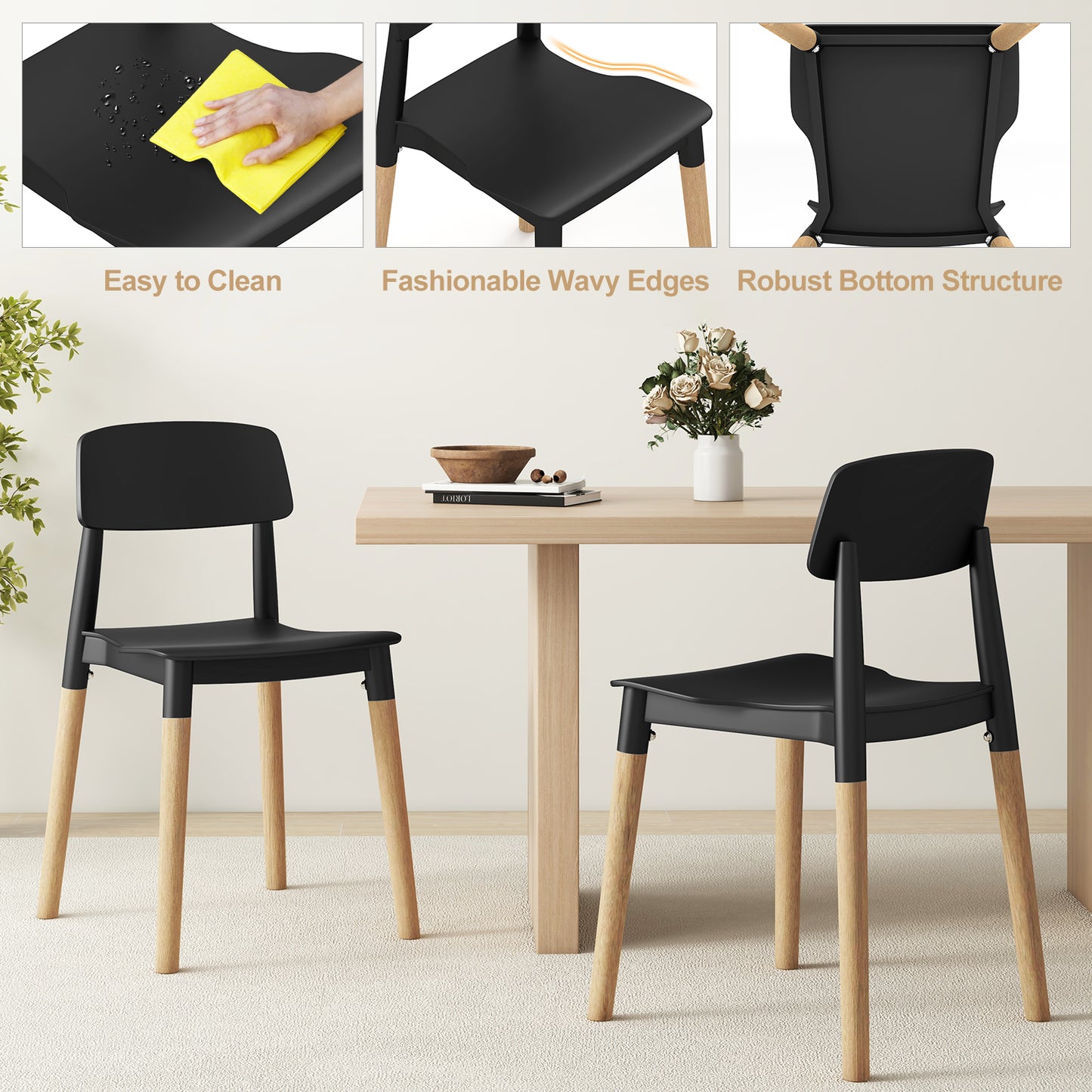 Dining Side Chairs Set of 4 with Ergonomic Backrest