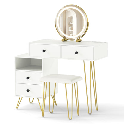 Vanity Table with LED Lighted Mirror and Storage Cabinet