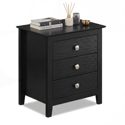 Modern Farmhouse 3-Drawer NightStand with Wood Grain Accents and Sleek Knobs