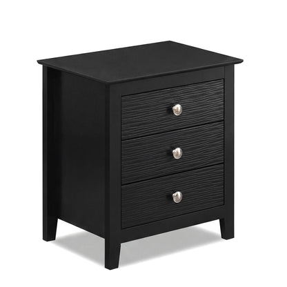 Modern Farmhouse 3-Drawer NightStand with Wood Grain Accents and Sleek Knobs