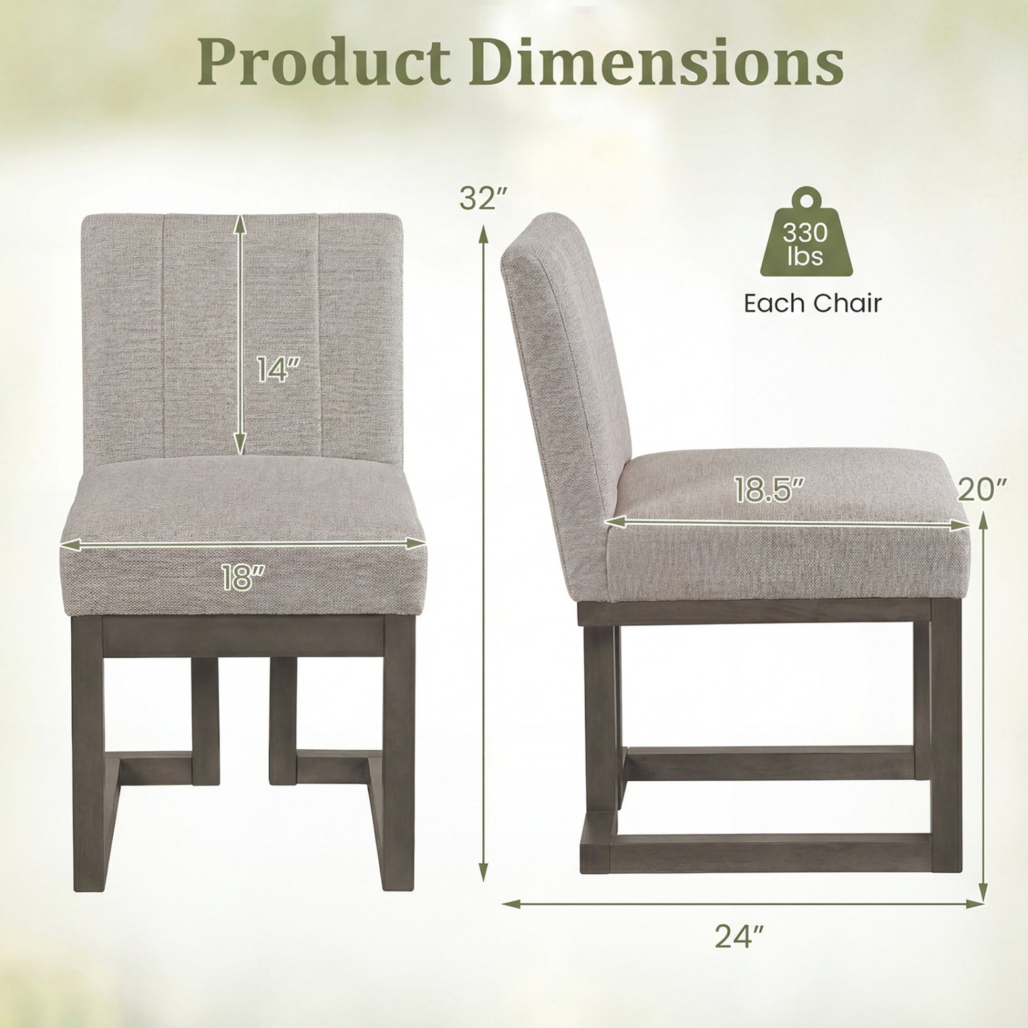 Upholstered Dining Chairs Set of 2 with Padded Seat