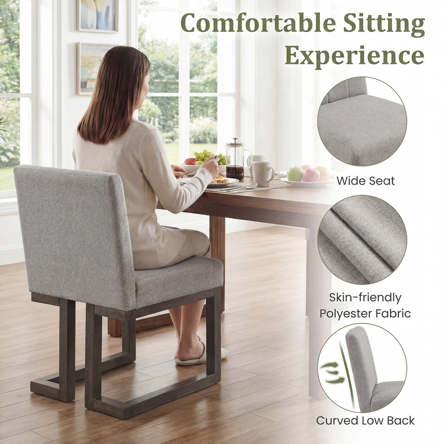 Upholstered Dining Chairs Set of 2 with Padded Seat