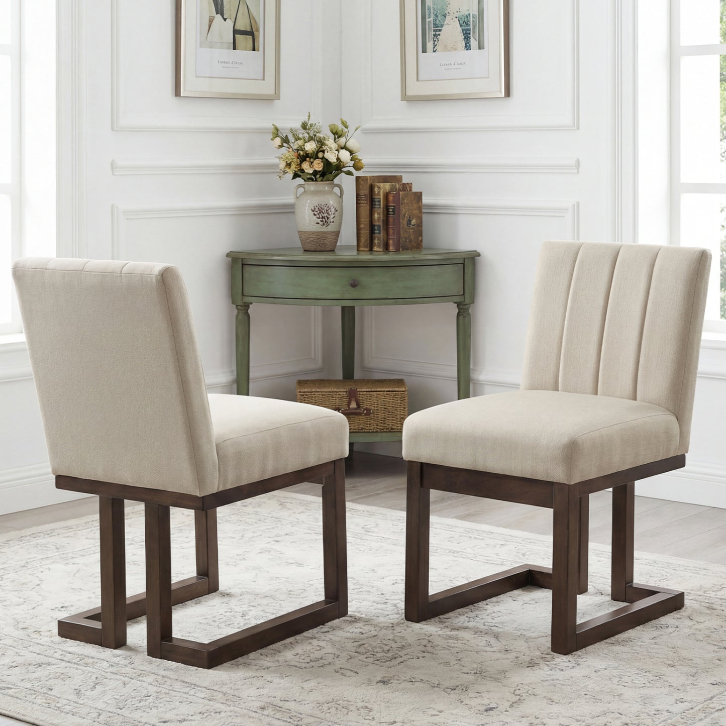 Upholstered Dining Chairs Set of 2 with Padded Seat