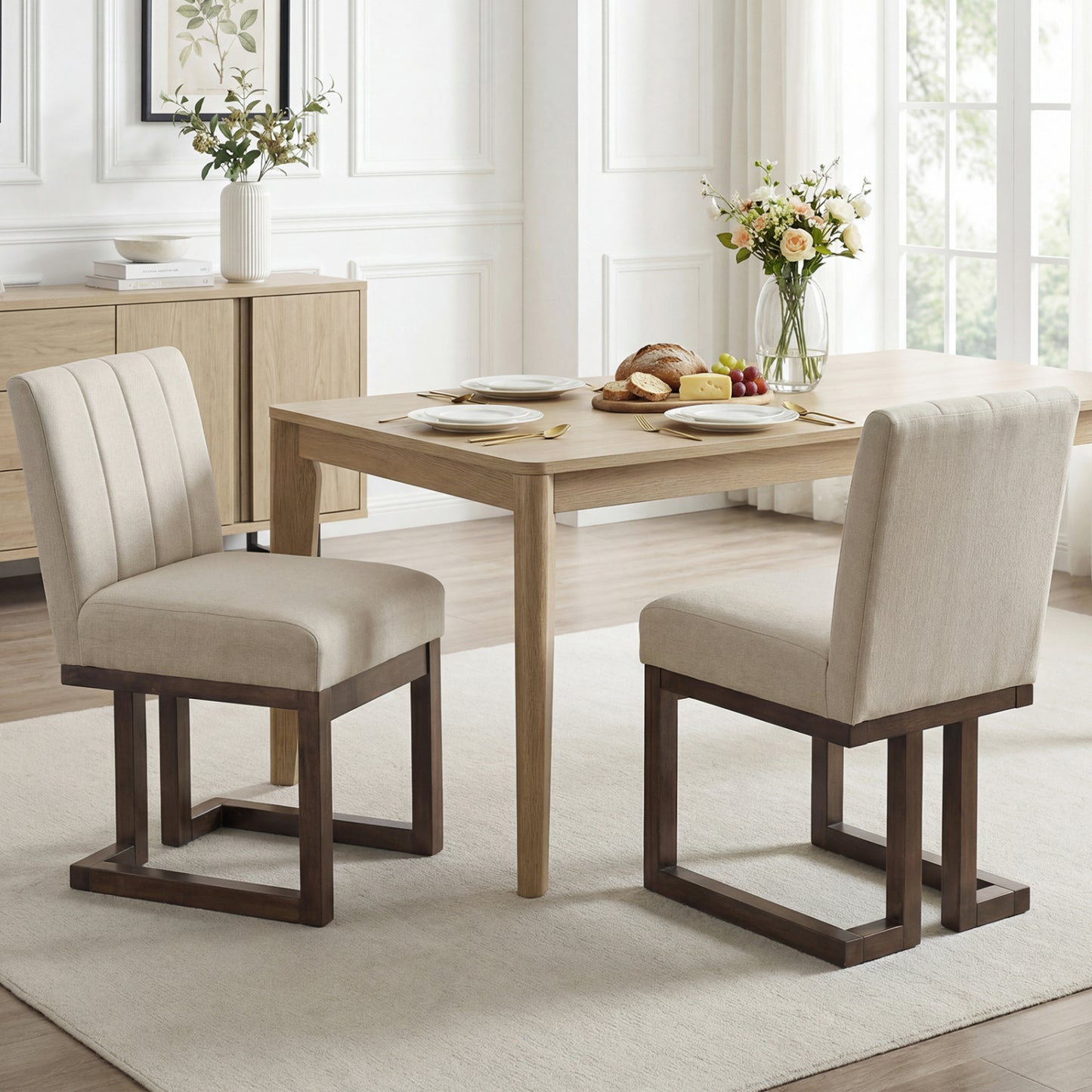 Upholstered Dining Chairs Set of 2 with Padded Seat