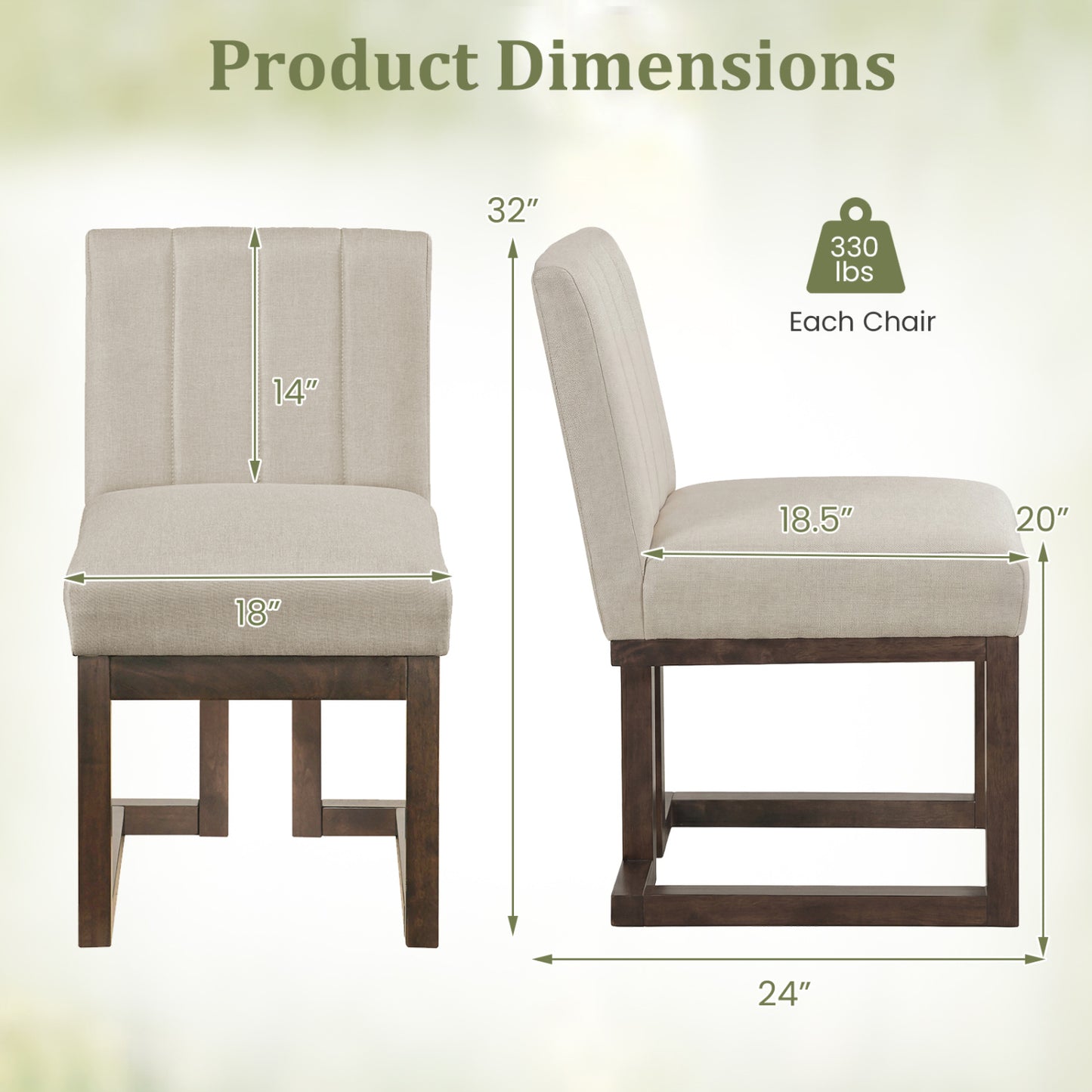 Upholstered Dining Chairs Set of 2 with Padded Seat
